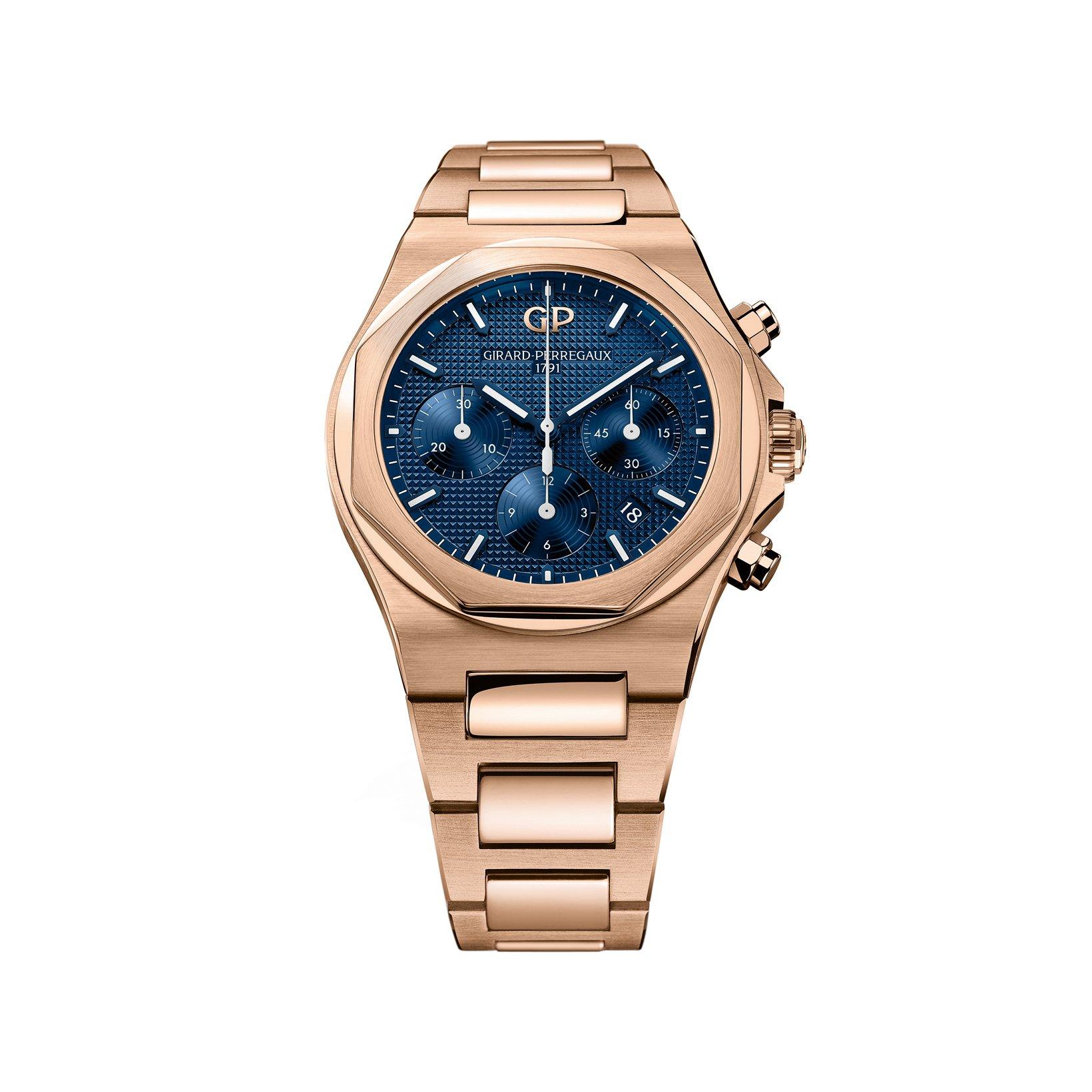 Girard Perregaux Laureato Chronograph Automatic 42 mm Rose Gold Watch  Blue Dial  Rose Gold Bracelet