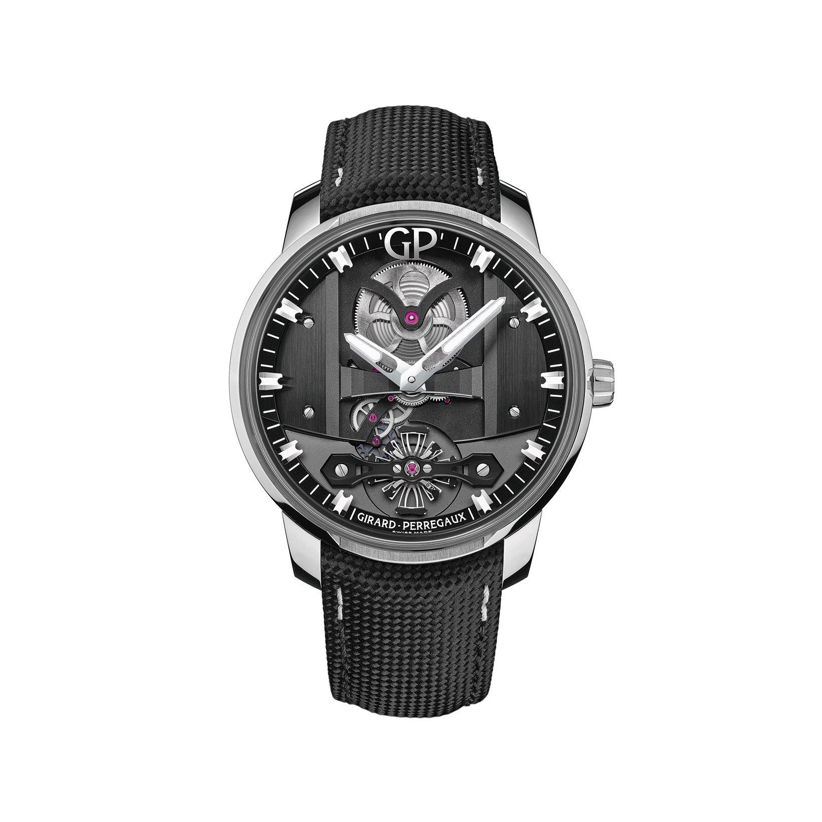 Girard Perregaux Bridges Free Bridge Automatic 44 mm Stainless Steel Watch  Grey Dial   Leather Strap
