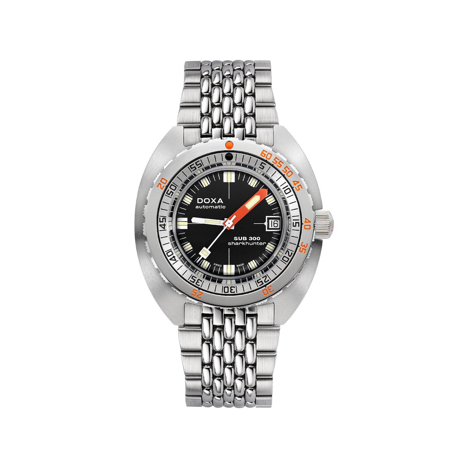 Doxa Watches Sub 300 Sharkhunter Automatic 42.5 mm Stainless Steel Watch  Black Dial  Stainless Steel Bracelet