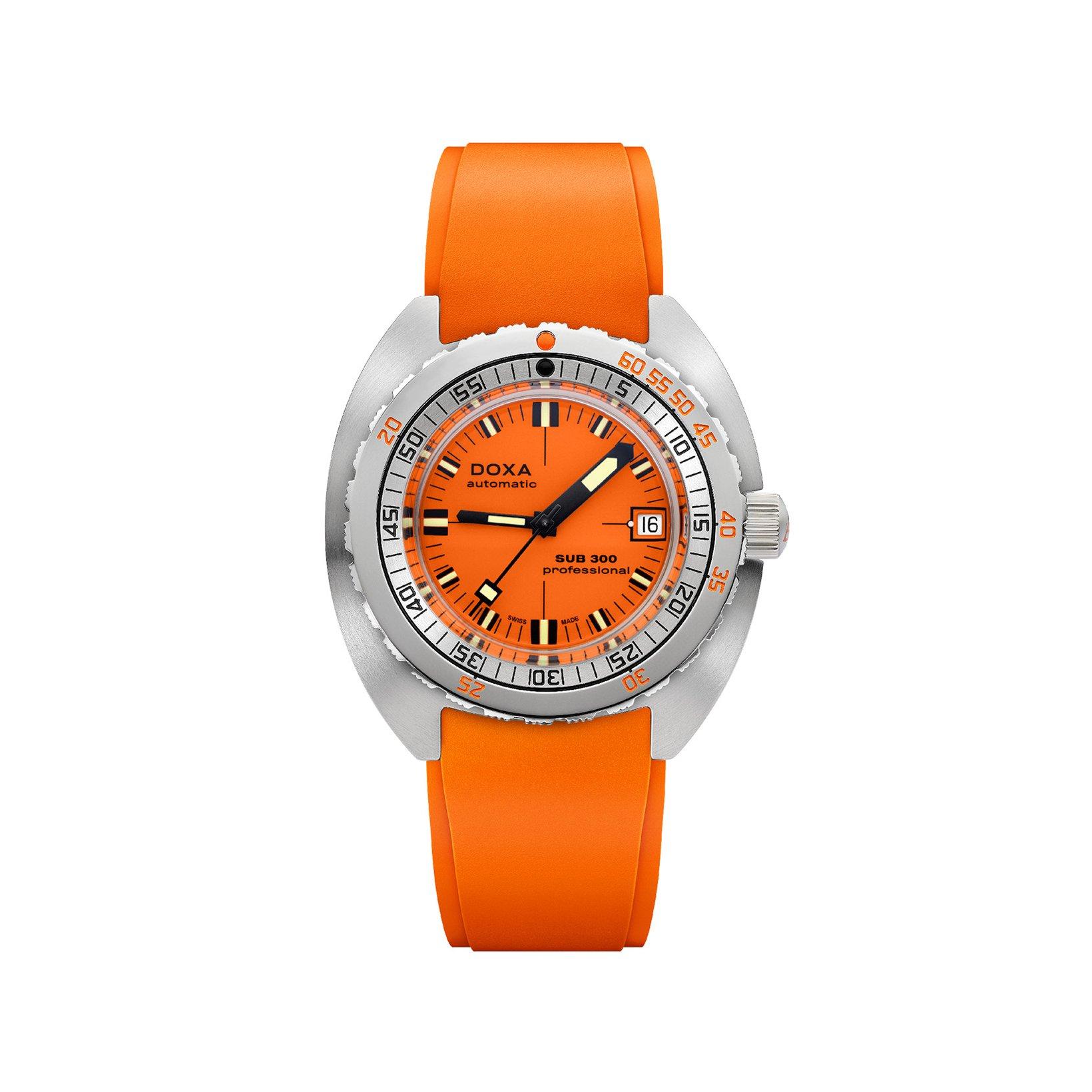 Doxa Watches Sub 300 Professional Automatic 42.5 mm Stainless Steel Watch  Orange Dial   Rubber Strap