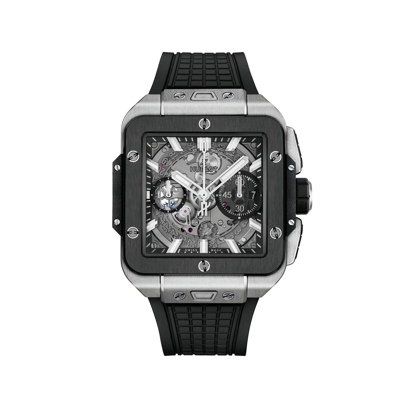 Hublot Square Bang Unico Titanium Ceramic Automatic 42 mm Titanium Watch  Black Dial   Rubber Strap