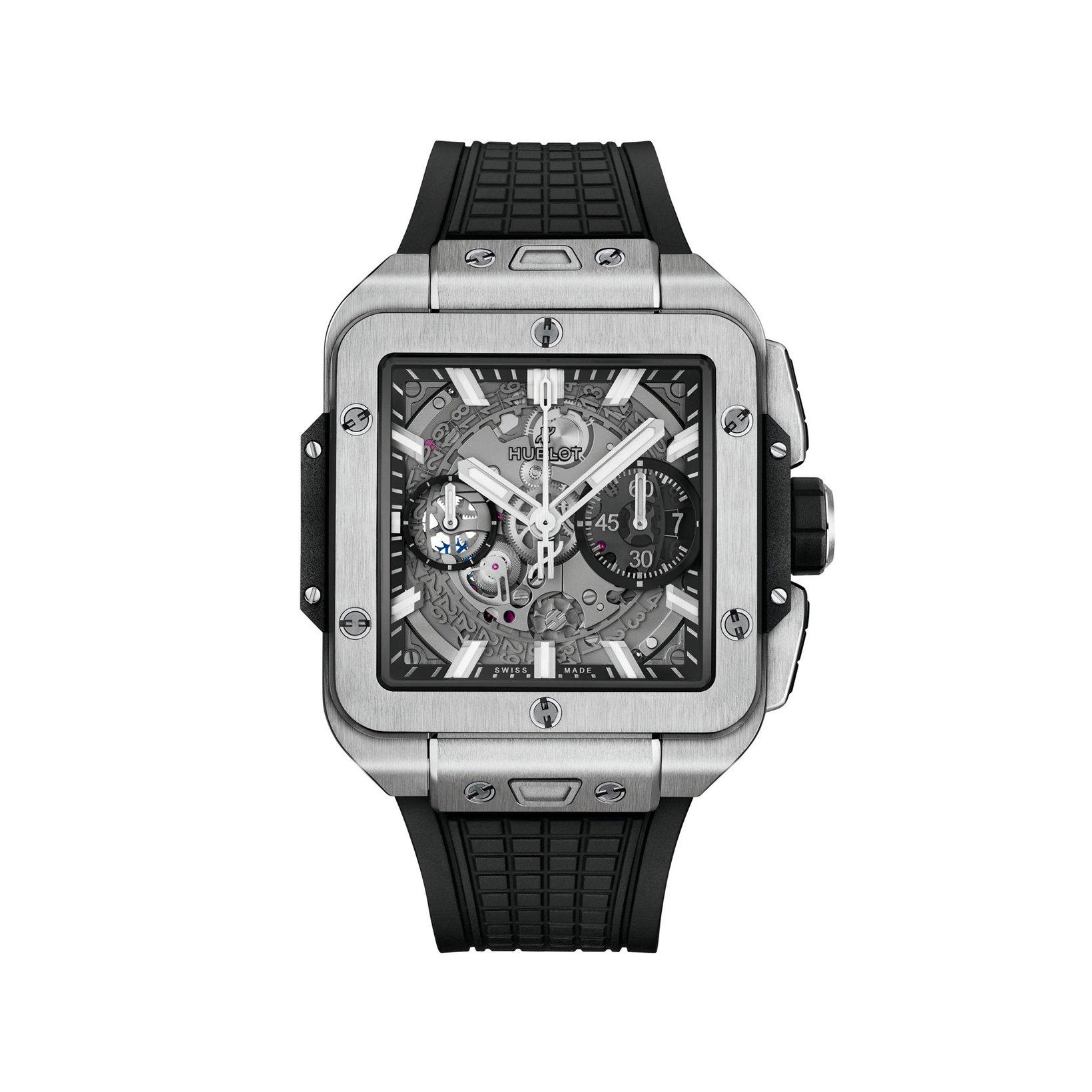 Hublot Square Bang Unico Titanium Automatic 42 mm Titanium Watch  Black Dial   Rubber Strap