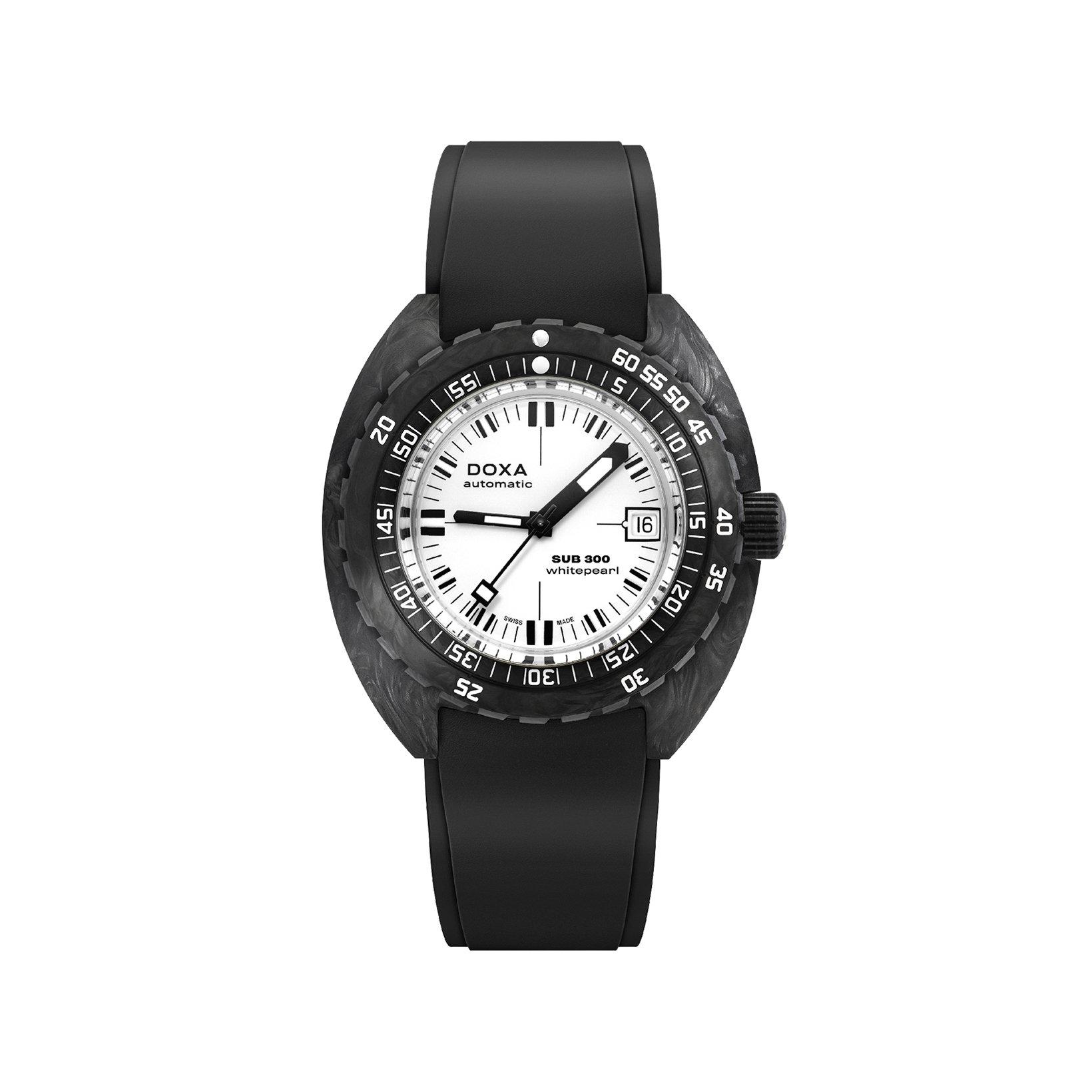 Doxa Watches Sub 300 Whitepearl Automatic 42.5 mm Carbon Watch  Blue Dial   Rubber Strap