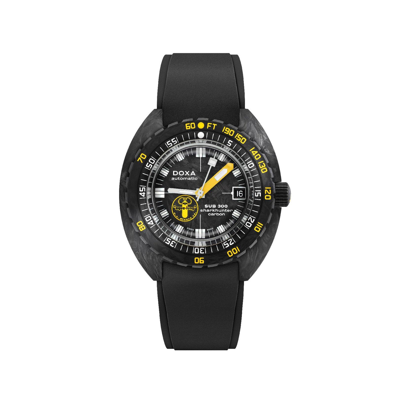 Doxa Watches Sub 300 Aqua Lung Us Divers Automatic 42.5 mm Carbon Watch  Turquoise Dial   Rubber Strap