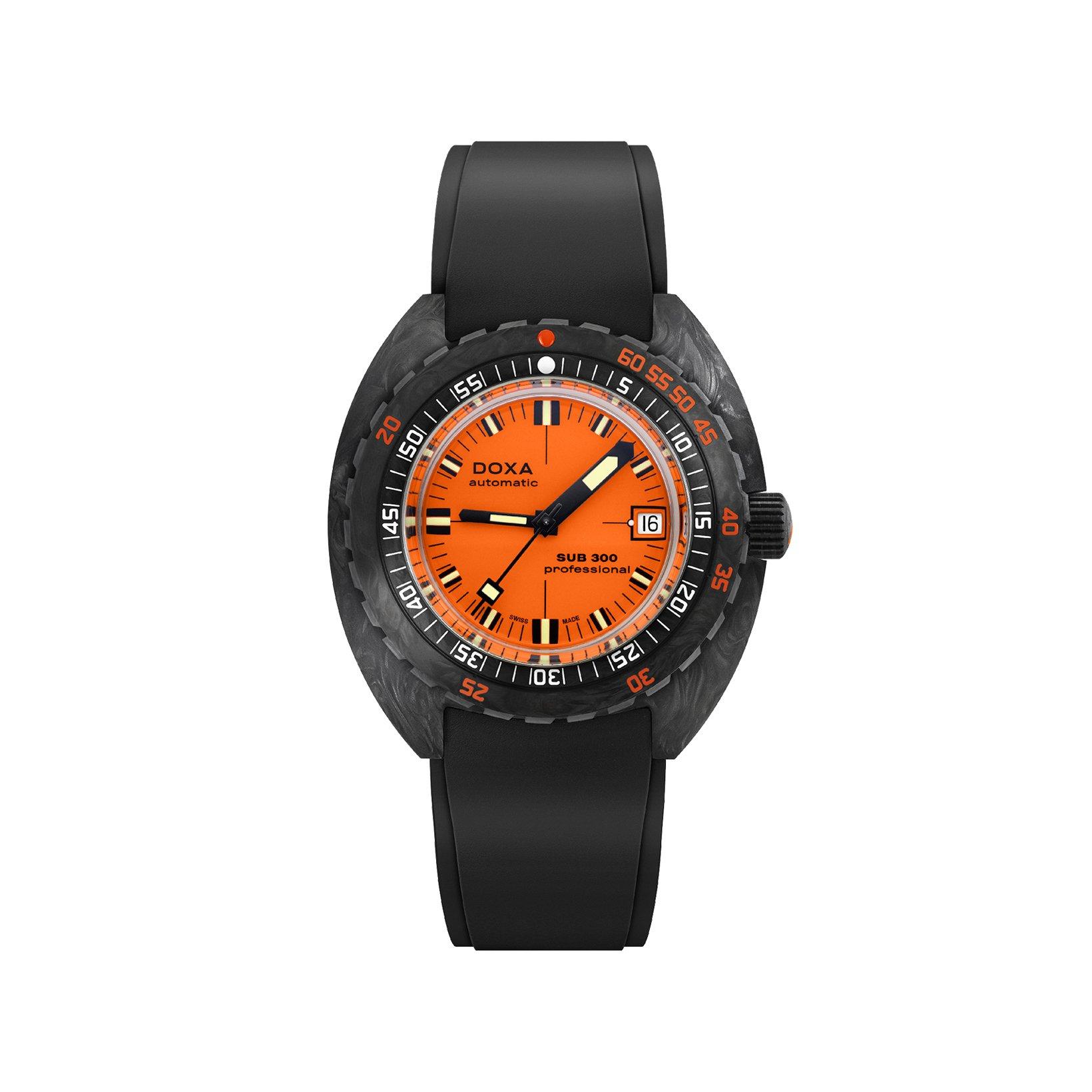 Doxa Watches Sub 300 Professional Automatic 42.5 mm Carbon Watch  Blue Dial   Rubber Strap