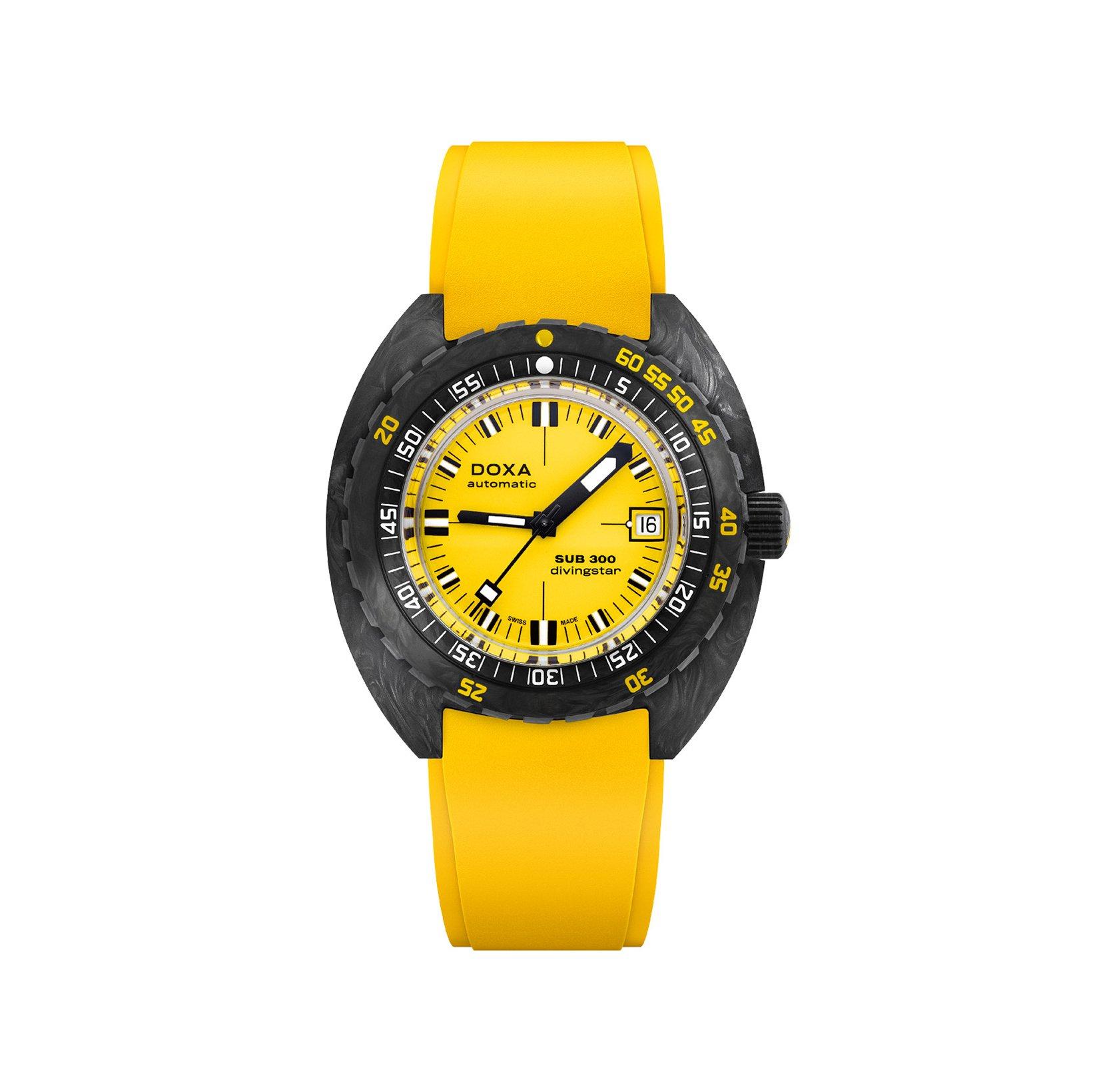 Doxa Watches Sub 300 Divingstar Automatic 42.5 mm Carbon Watch  Blue Dial   Rubber Strap