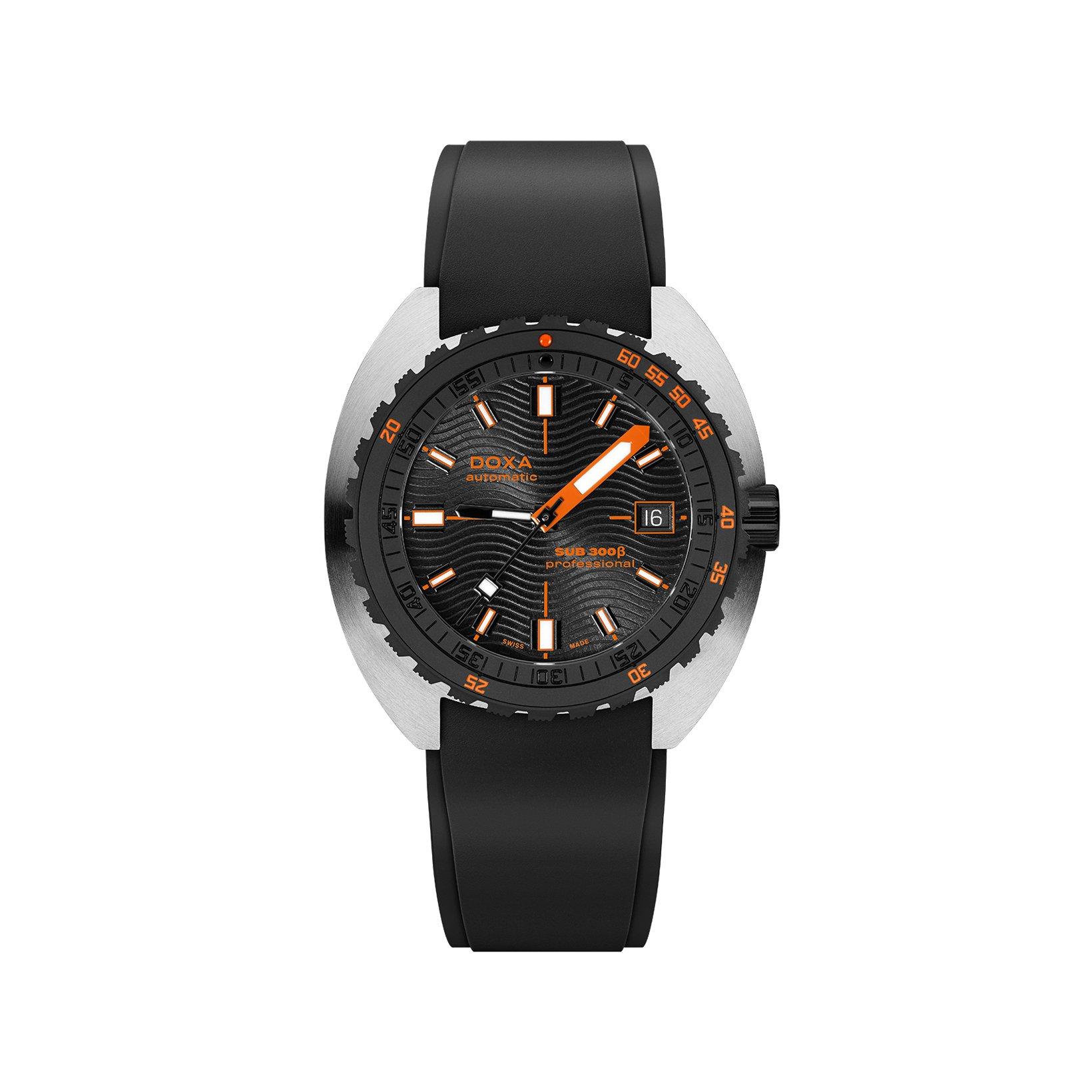 Doxa Watches Sub 300 Beta Professional Automatic 42.5 mm Stainless Steel Watch  Black Dial   Rubber Strap