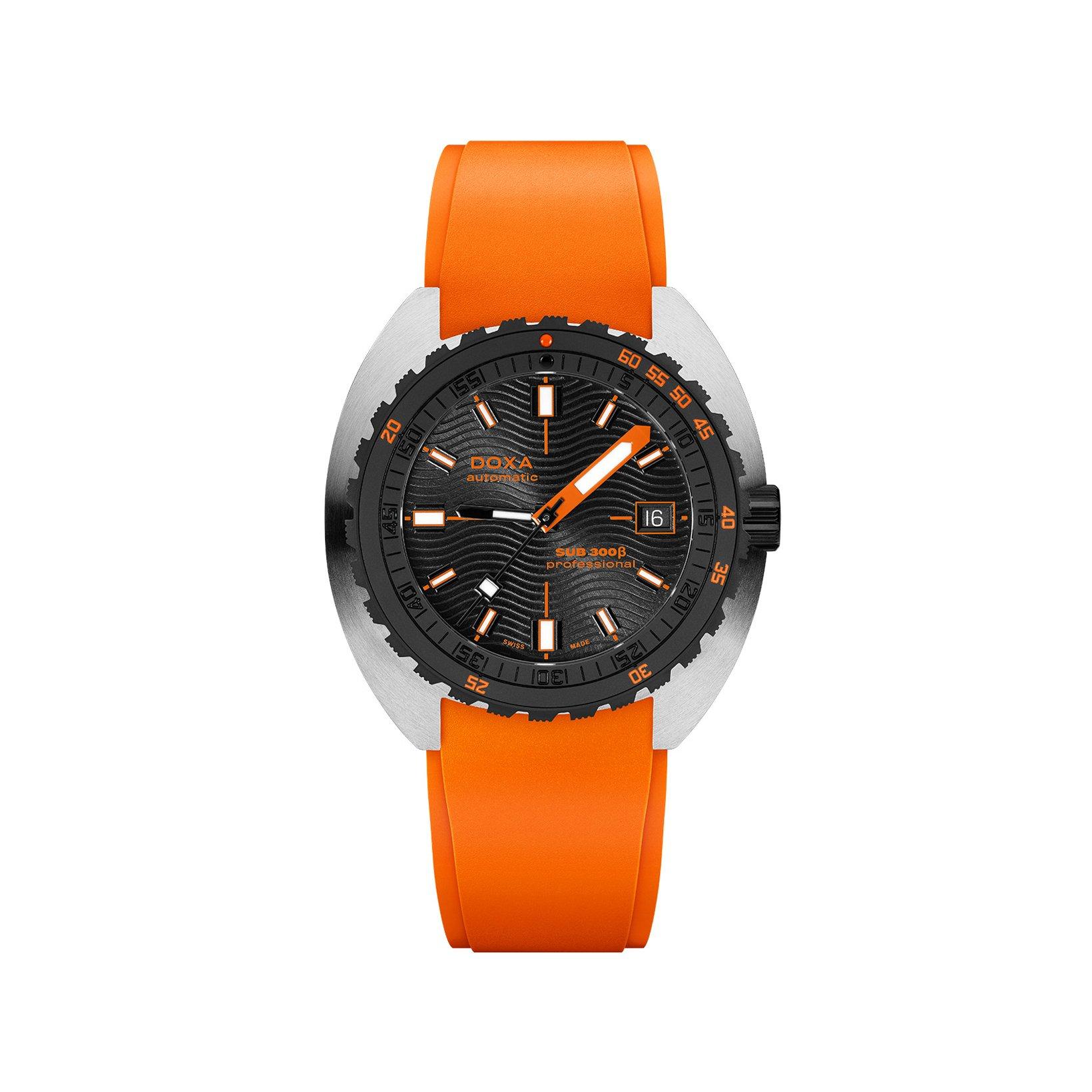 Doxa Watches Sub 300 Beta Professional Automatic 42.5 mm Stainless Steel Watch  Black Dial   Rubber Strap