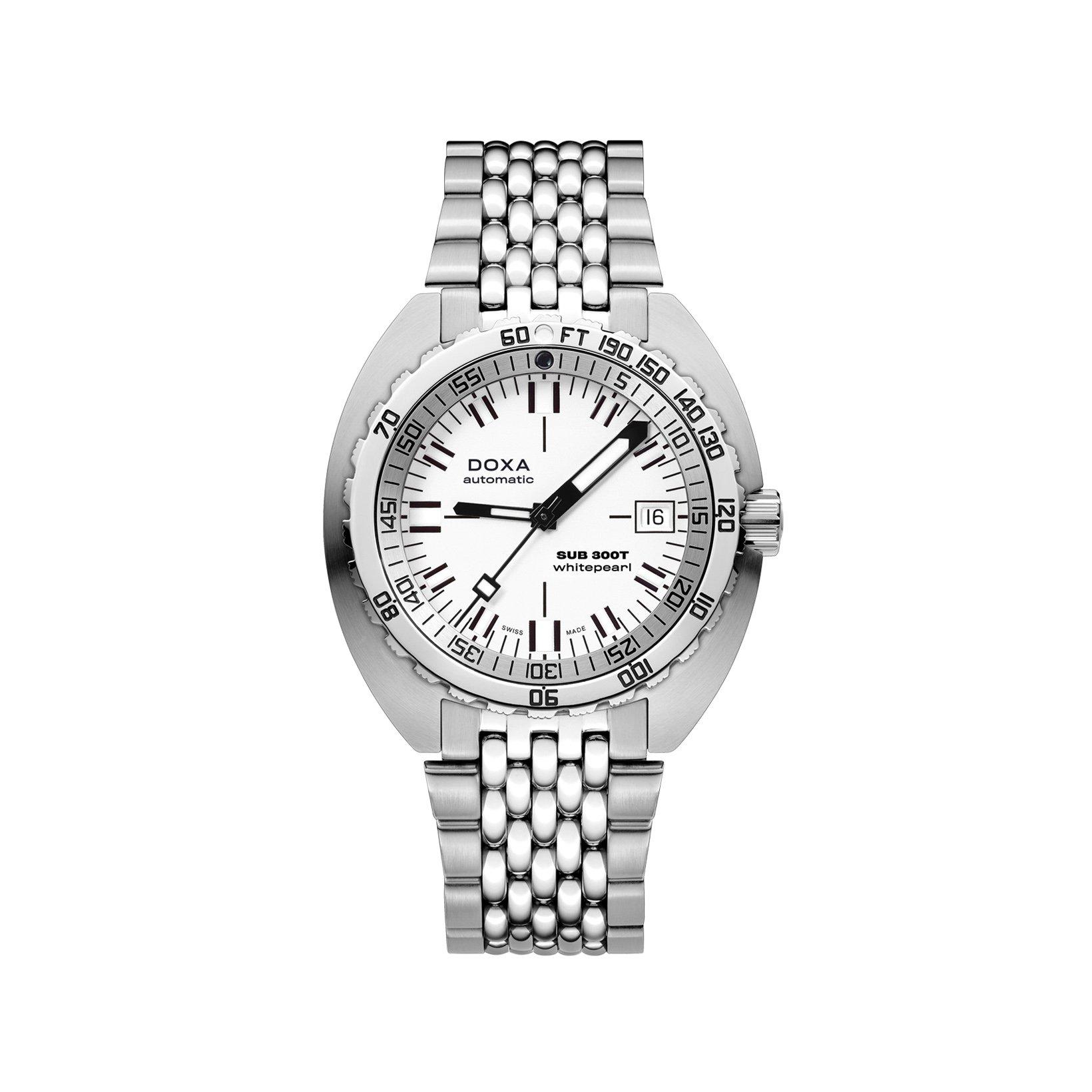 Doxa Watches Sub 300t Whitepearl Automatic 42.5 mm Stainless Steel Watch  White Dial  Stainless Steel Bracelet