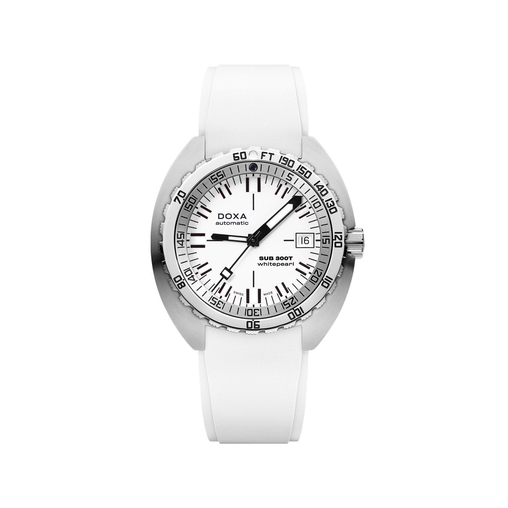 Doxa Watches Sub 300t Whitepearl Automatic 42.5 mm Stainless Steel Watch  White Dial   Rubber Strap