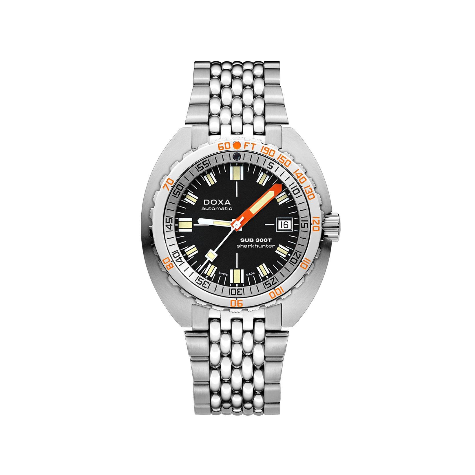 Doxa Watches Sub 300t Sharkhunter Automatic 42.5 mm Stainless Steel Watch  Black Dial  Stainless Steel Bracelet