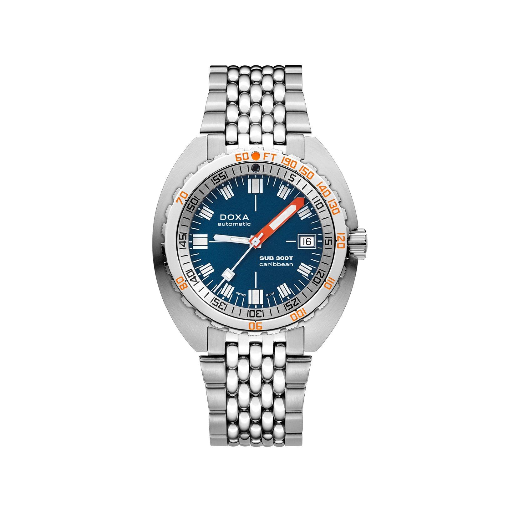 Doxa Watches Sub 300t Caribbean Automatic 42.5 mm Stainless Steel Watch  Blue Dial  Stainless Steel Bracelet