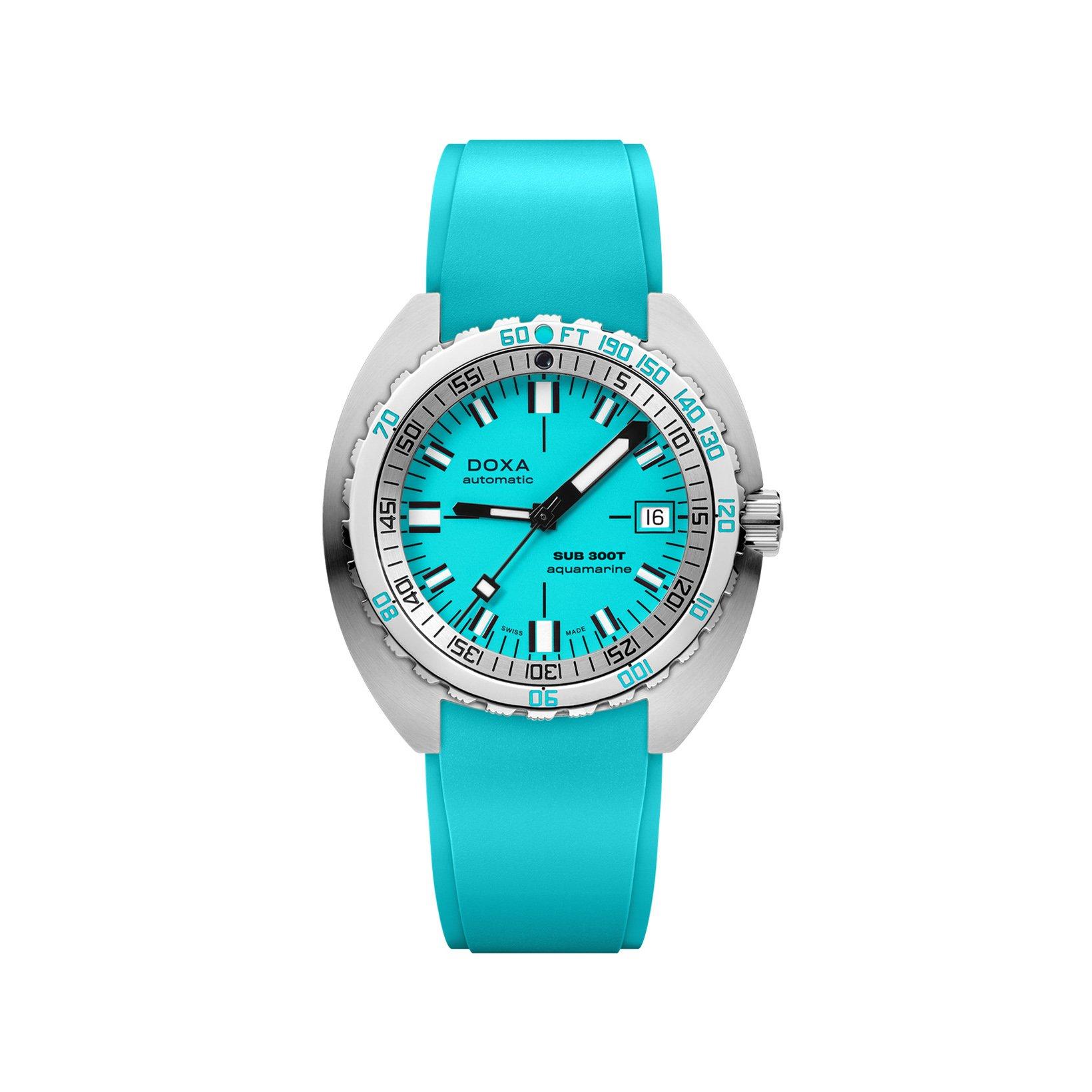 Doxa Watches Sub 300t Aquamarine Automatic 42.5 mm Stainless Steel Watch  Turquoise Dial   Rubber Strap