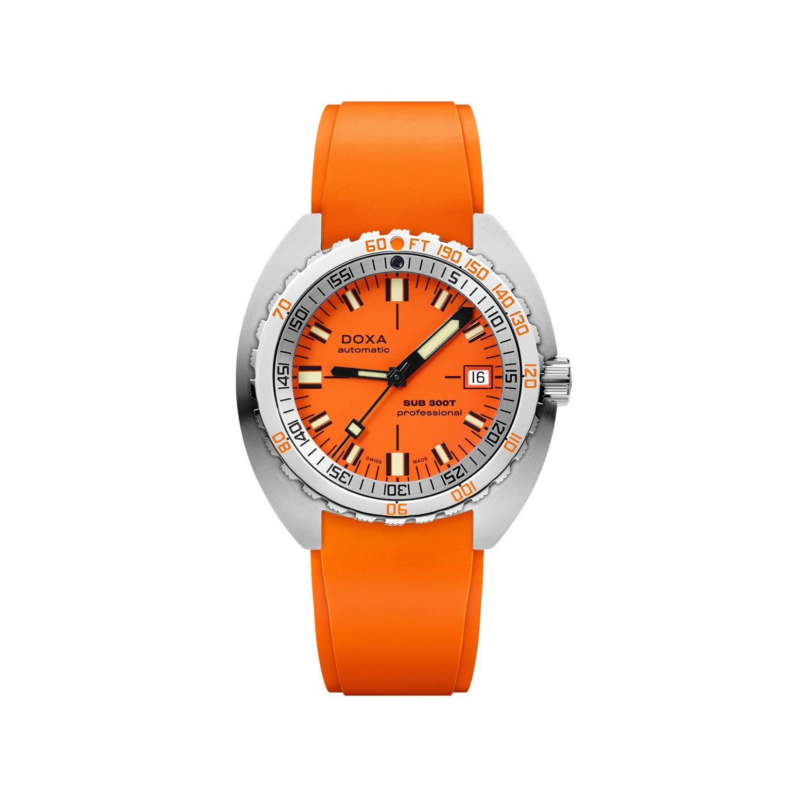 Doxa Watches Sub 300t Professional Automatic 42.5 mm Stainless Steel Watch  Orange Dial   Rubber Strap