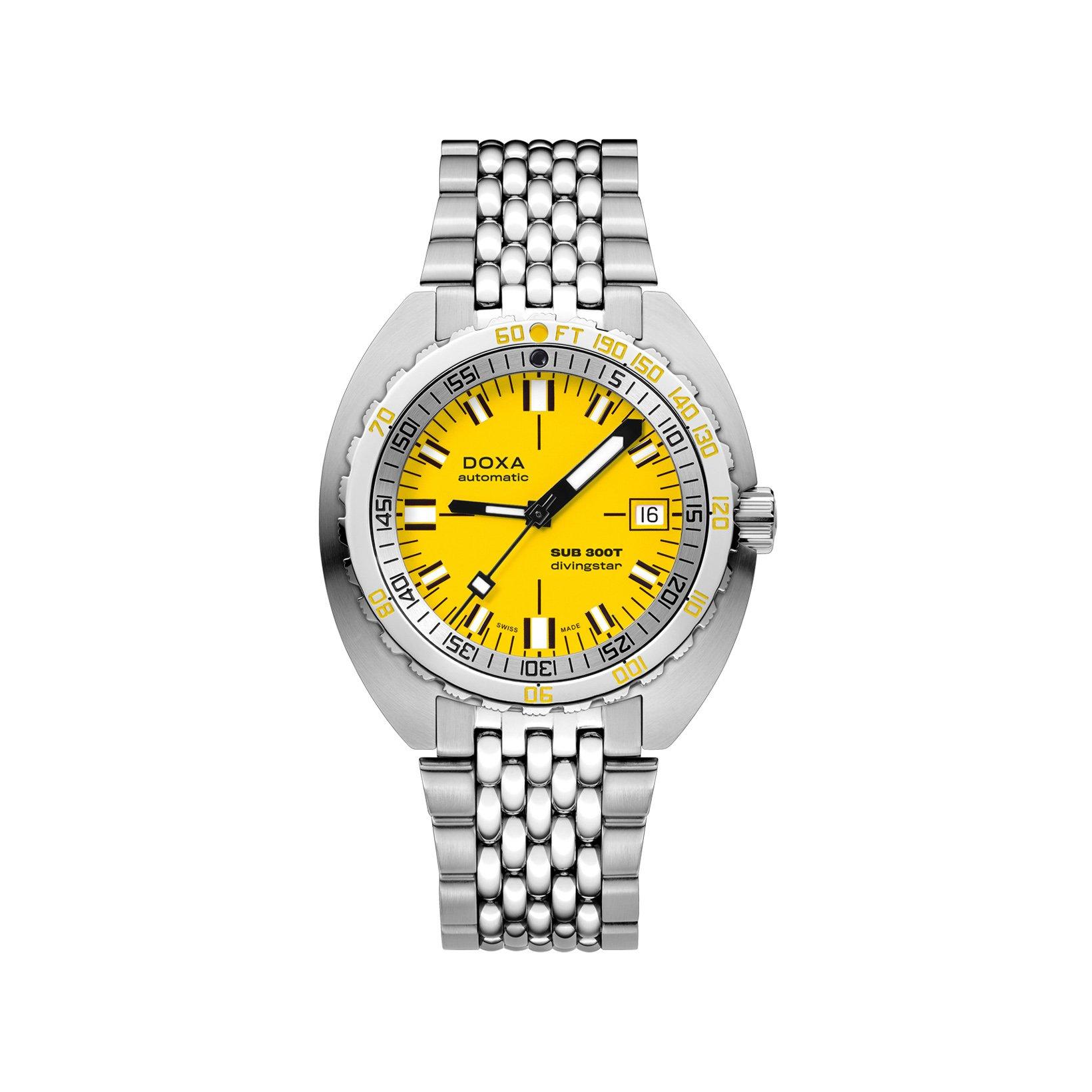 Doxa Watches Sub 300t Divingstar Automatic 42.5 mm Stainless Steel Watch  Yellow Dial  Stainless Steel Bracelet