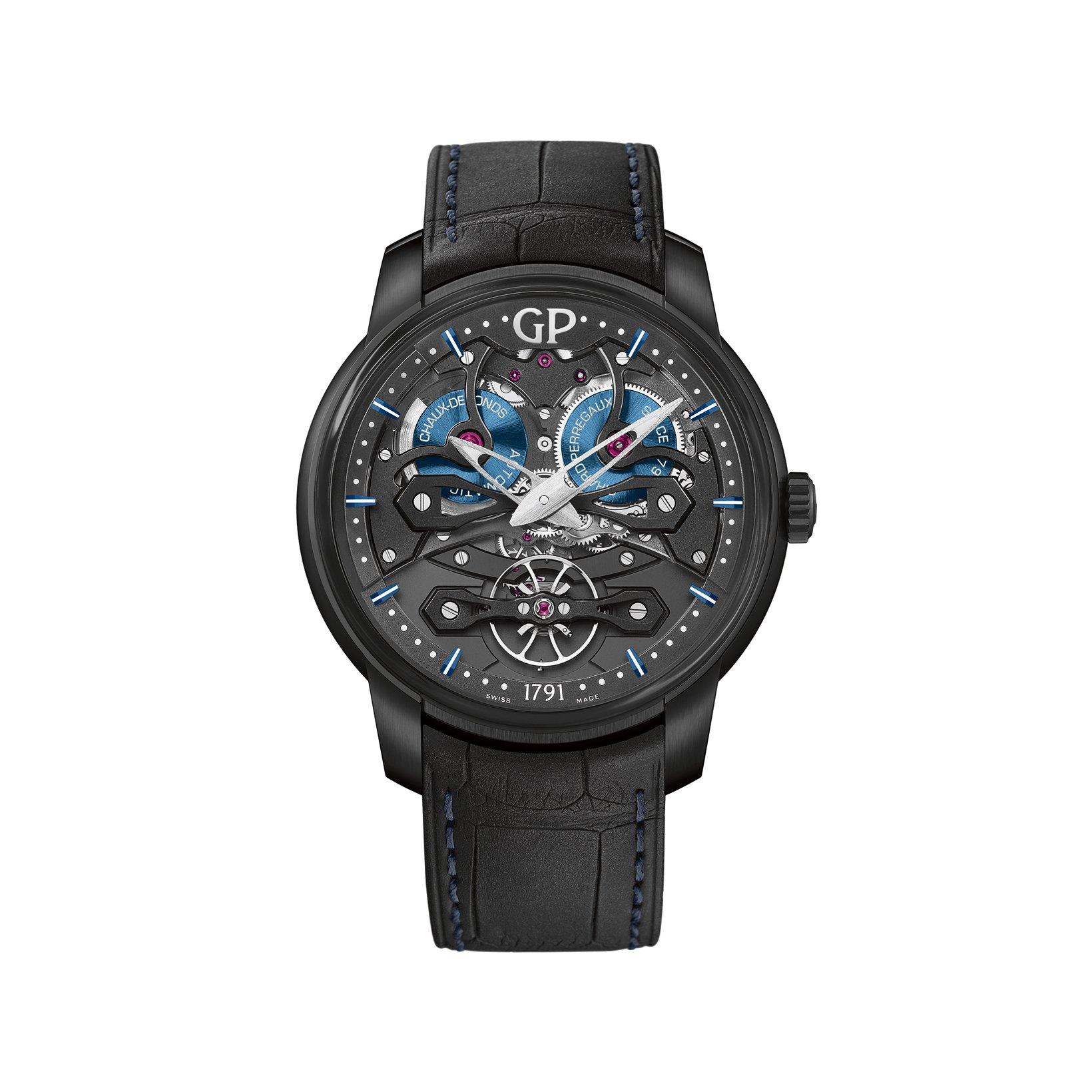 Girard Perregaux Bridges Neo Bridge Automatic 45 mm Titanium Dlc Watch  Black Dial   Alligator Leather Strap
