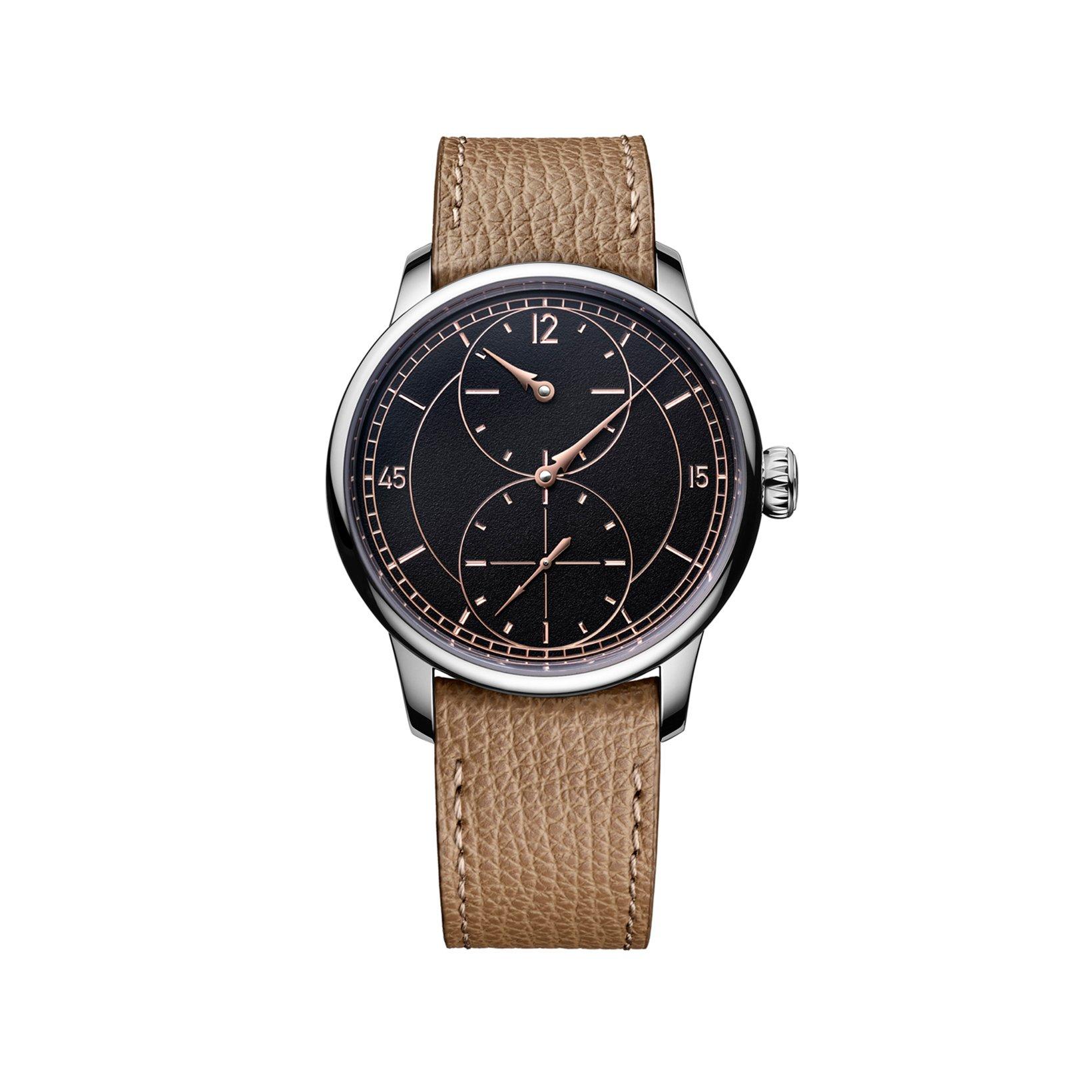 Louis Erard Noirmont Regulator Automatic 39 mm Stainless Steel Watch  Black Dial   Leather Strap