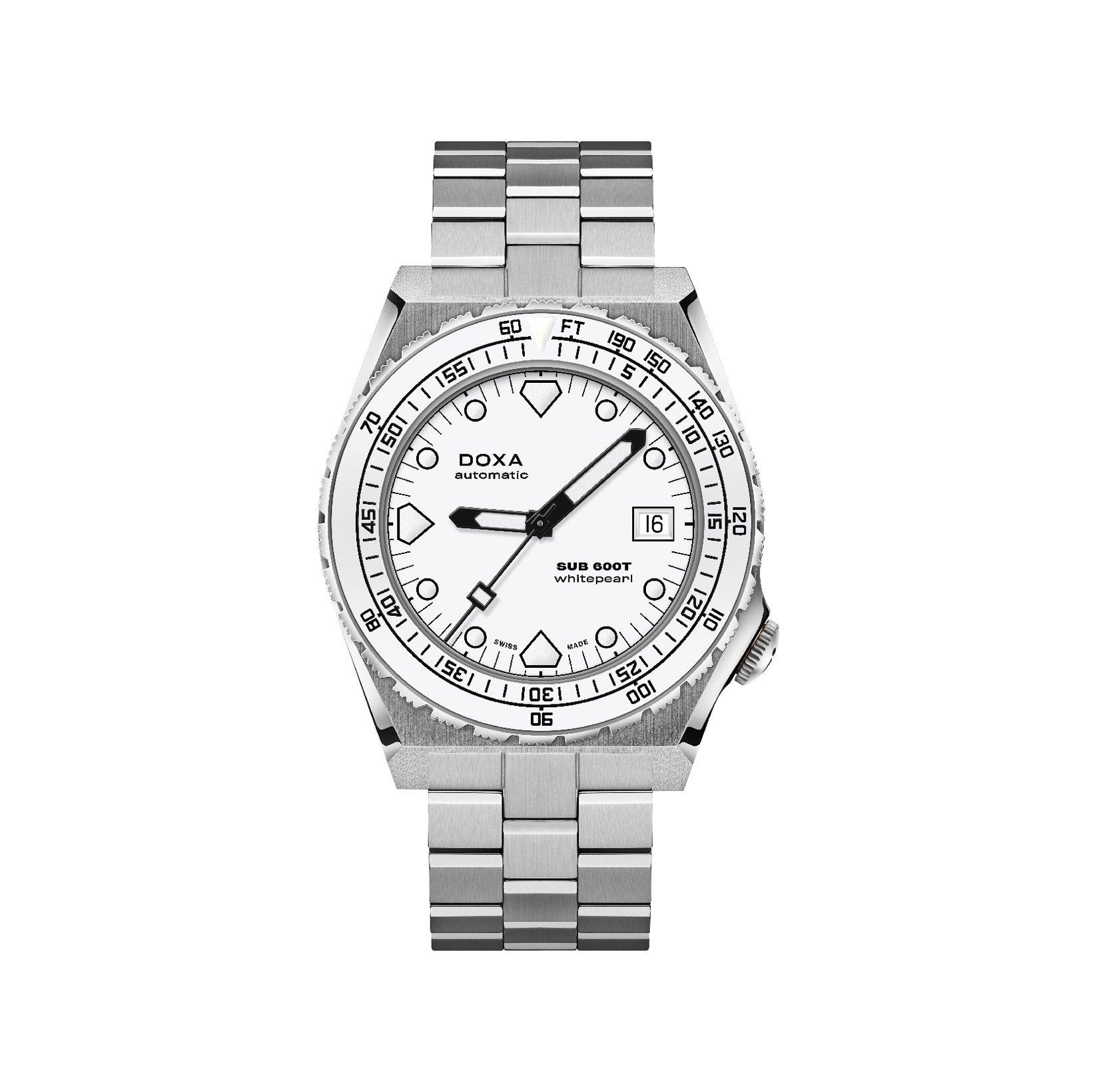 Doxa Watches Sub 600t Whitepearl Automatic 40 mm Stainless Steel Watch  White Dial  Stainless Steel Bracelet