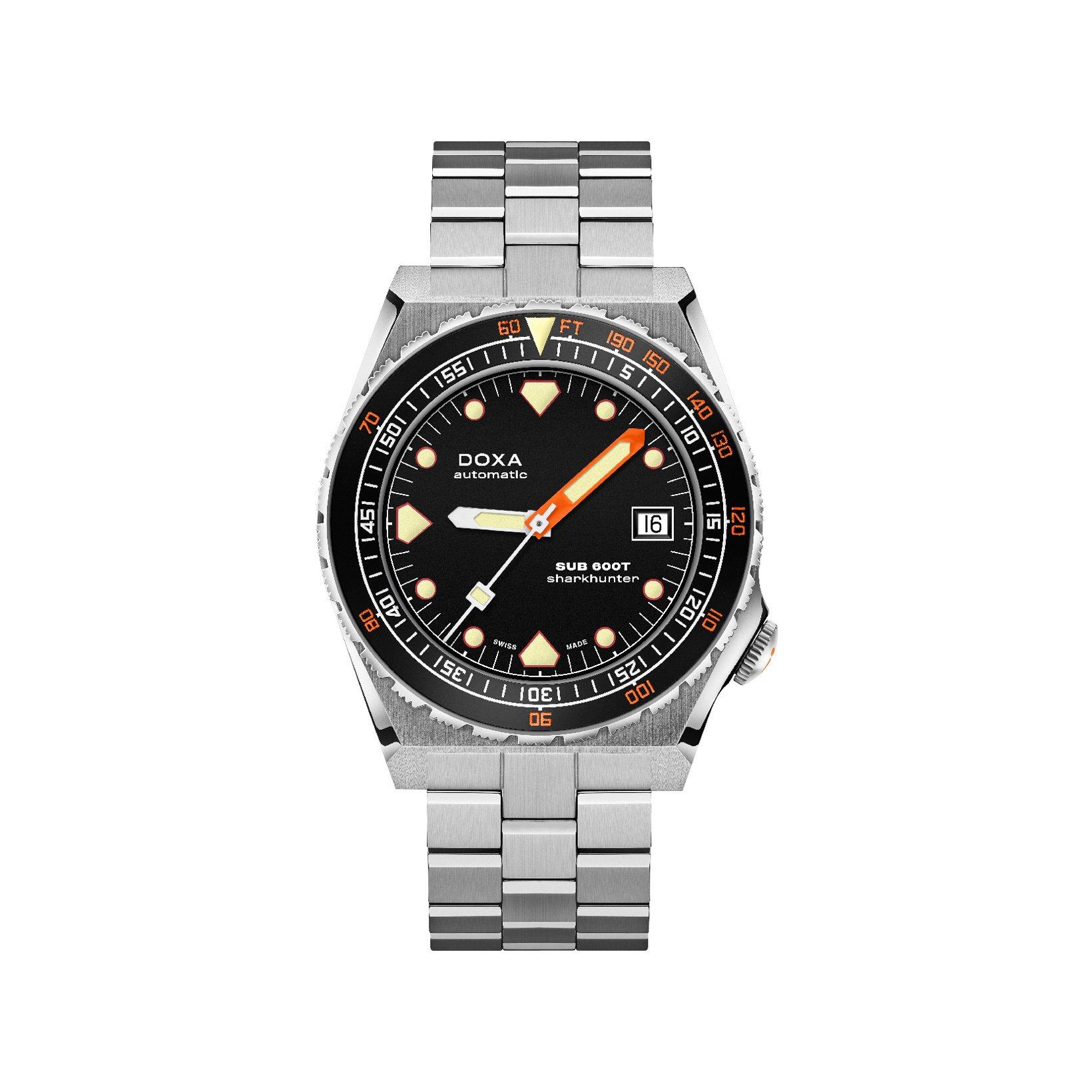 Doxa Watches Sub 600t Sharkhunter Automatic 40 mm Stainless Steel Watch  Black Dial  Stainless Steel Bracelet