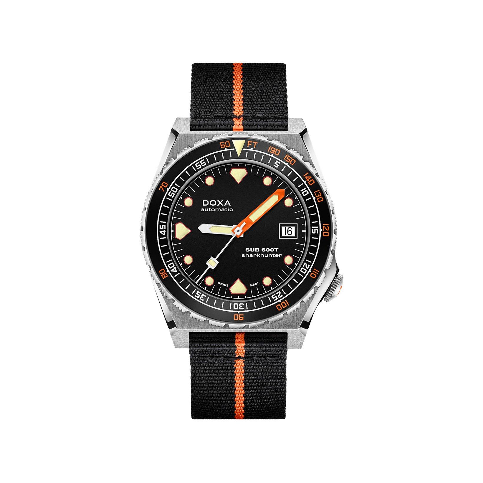 Doxa Watches Sub 600t Sharkhunter Automatic 40 mm Stainless Steel Watch  Black Dial   Fabric Strap