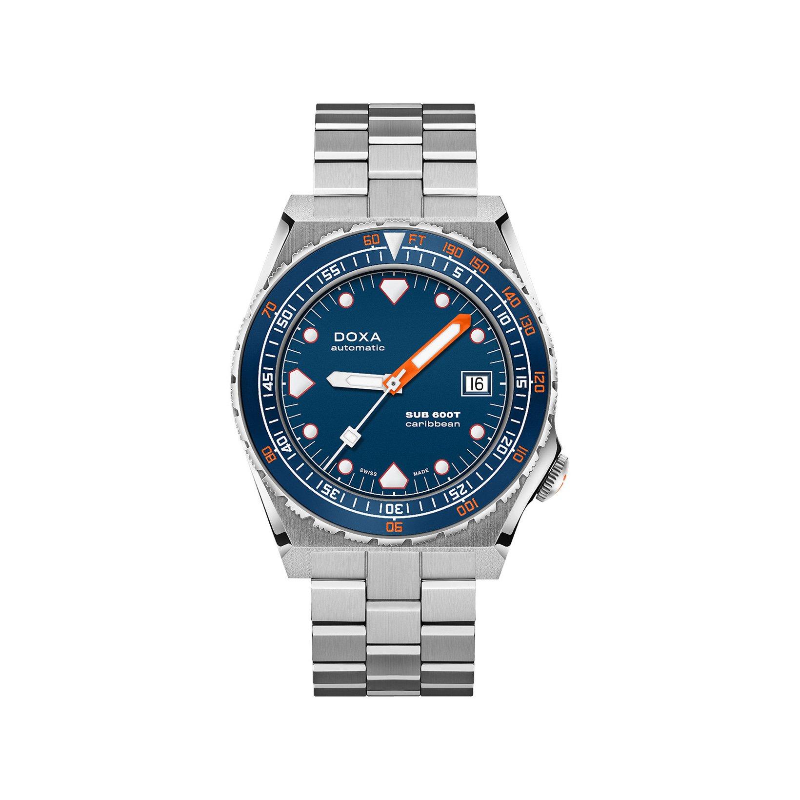Doxa Watches Sub 600t Caribbean Automatic 40 mm Stainless Steel Watch  Blue Dial  Stainless Steel Bracelet