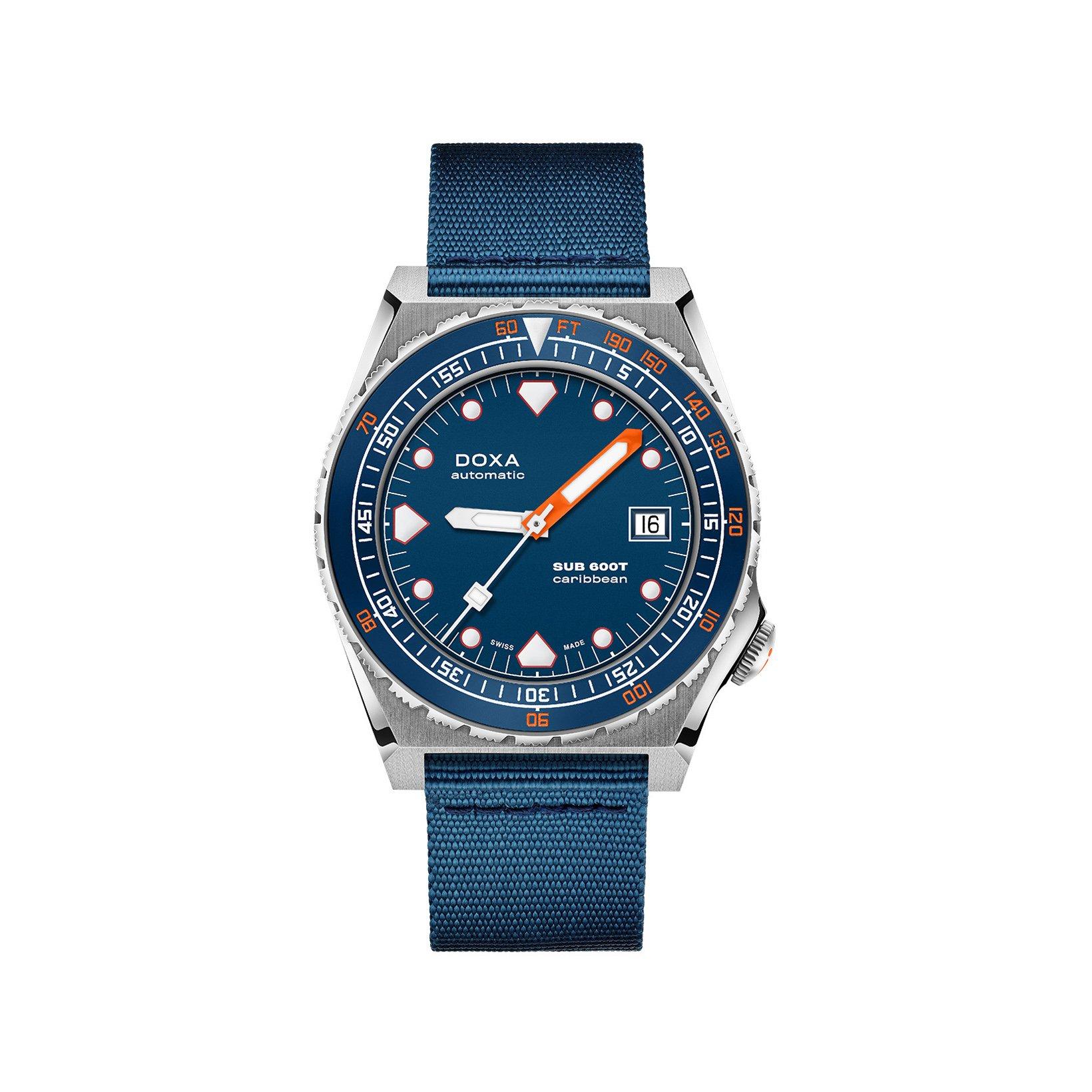Doxa Watches Sub 600t Carribean Automatic 40 mm Stainless Steel Watch  Navy Blue Dial   Fabric Strap