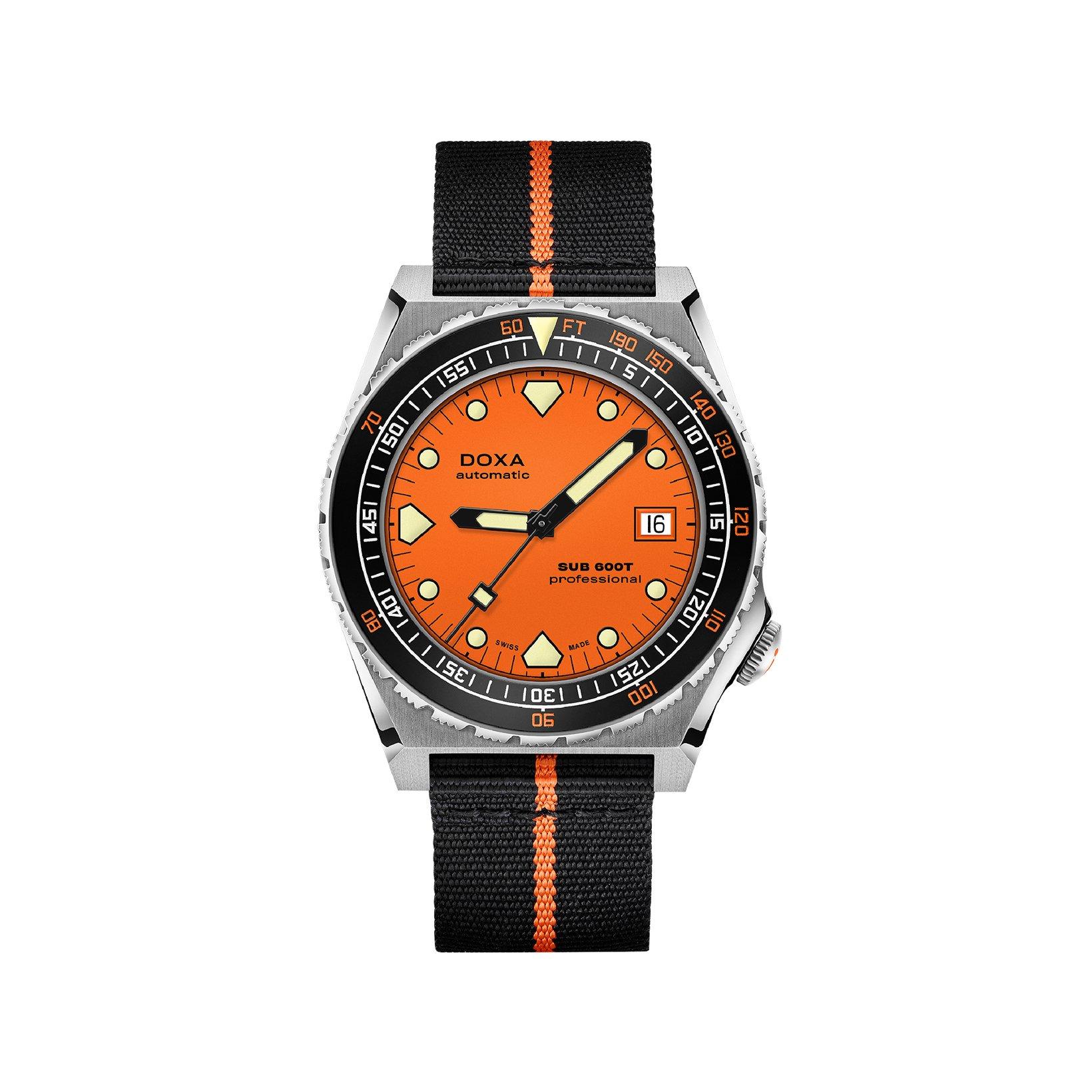 Doxa Watches Sub 600t Professional Automatic 40 mm Stainless Steel Watch  Orange Dial   Fabric Strap