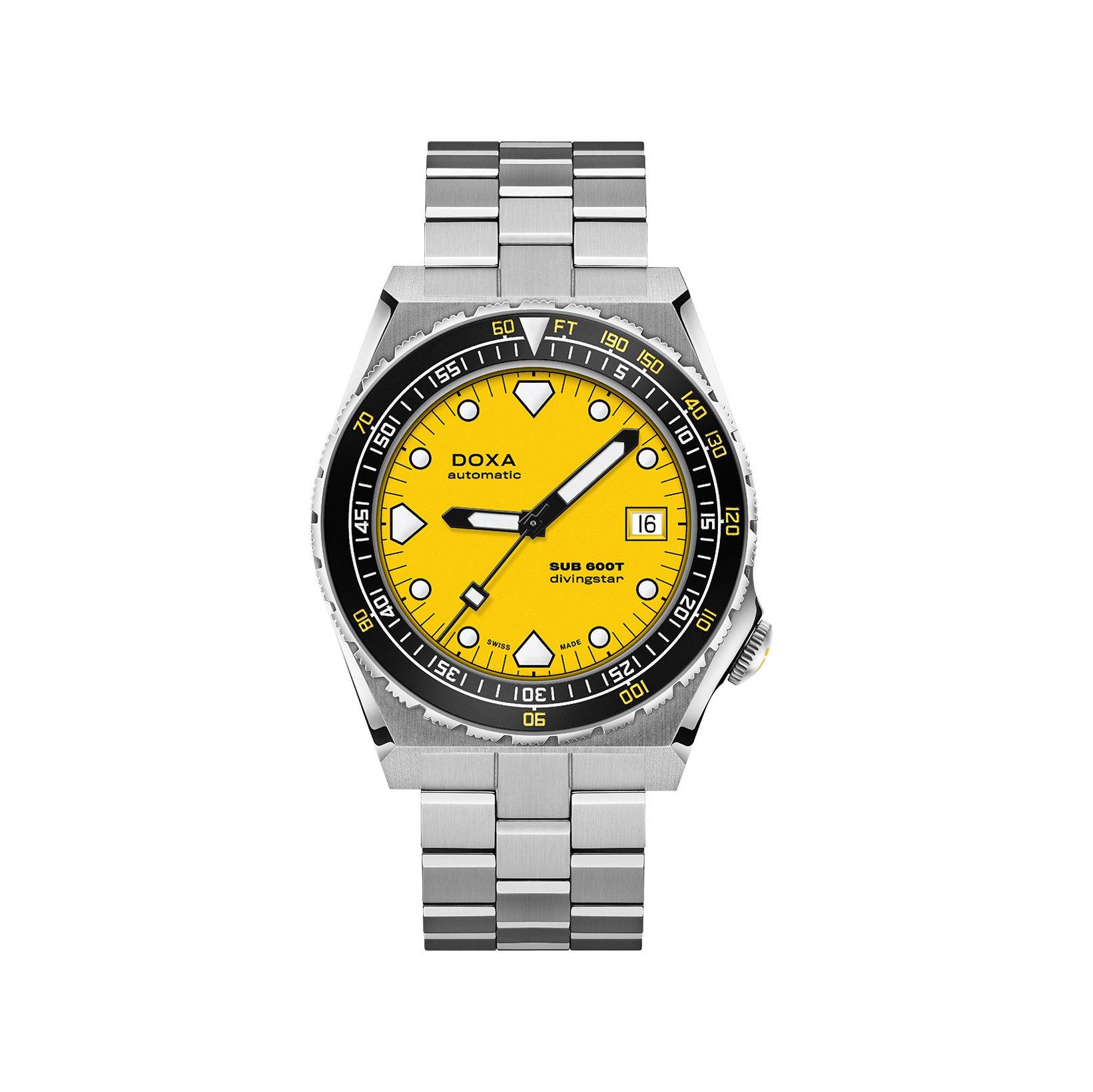 Doxa Watches Sub 600t Divingstar Automatic 40 mm Stainless Steel Watch  Yellow Dial  Stainless Steel Bracelet