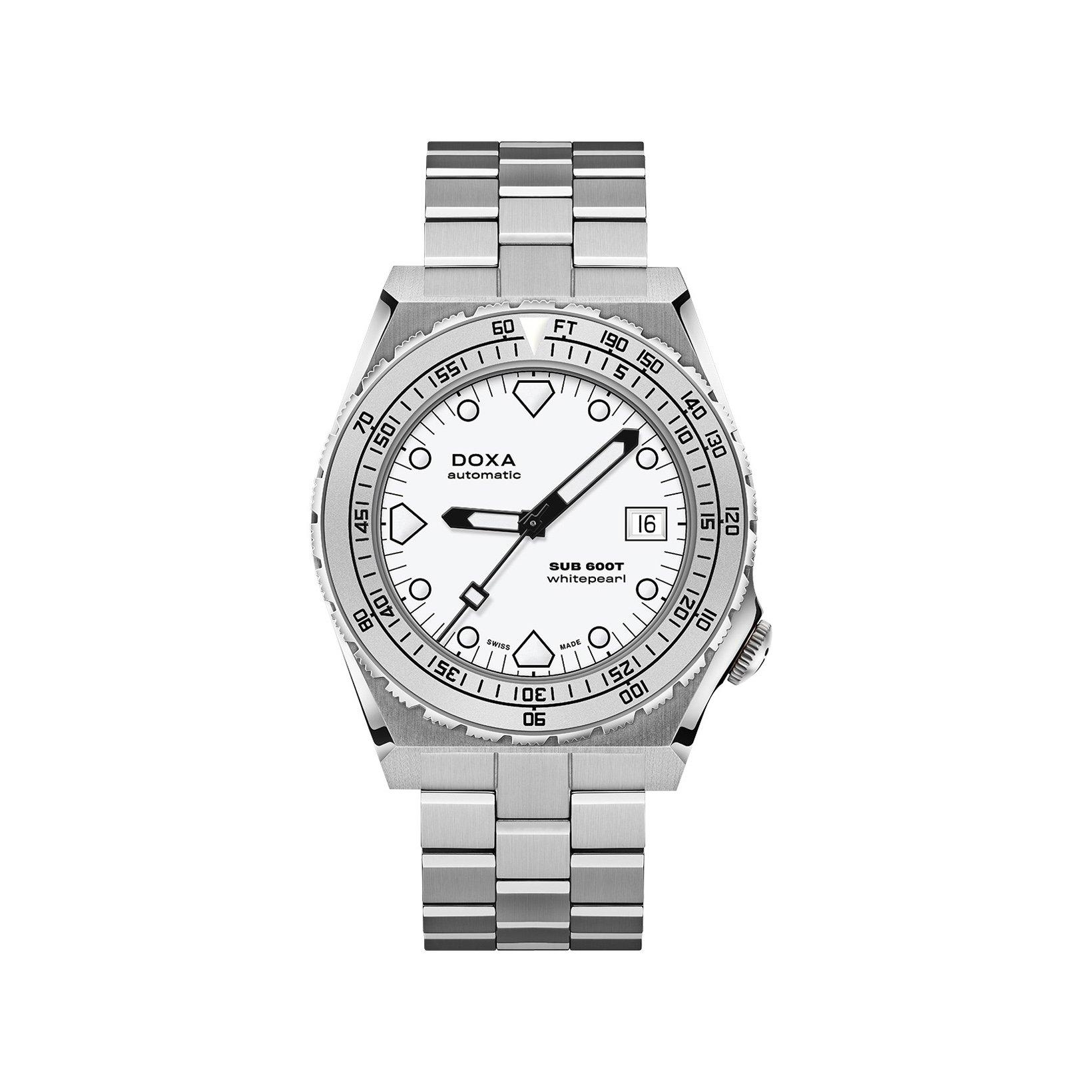 Doxa Watches Sub 600t Whitepearl Automatic 40 mm Stainless Steel Watch  White Dial  Stainless Steel Bracelet