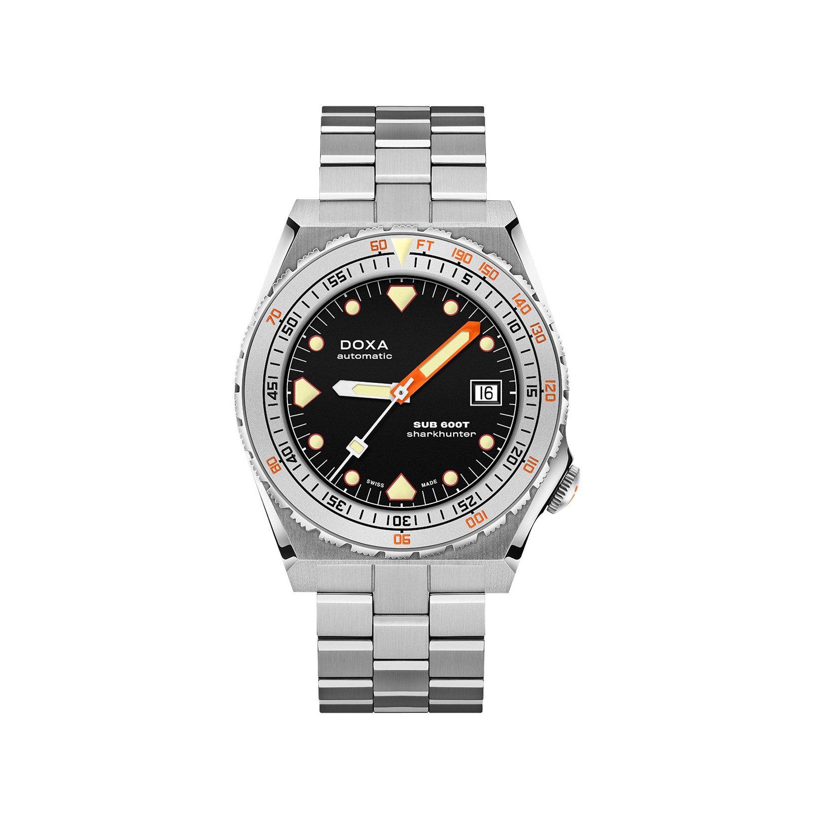 Doxa Watches Sub 600t Sharkhunter Automatic 40 mm Stainless Steel Watch  Black Dial  Stainless Steel Bracelet