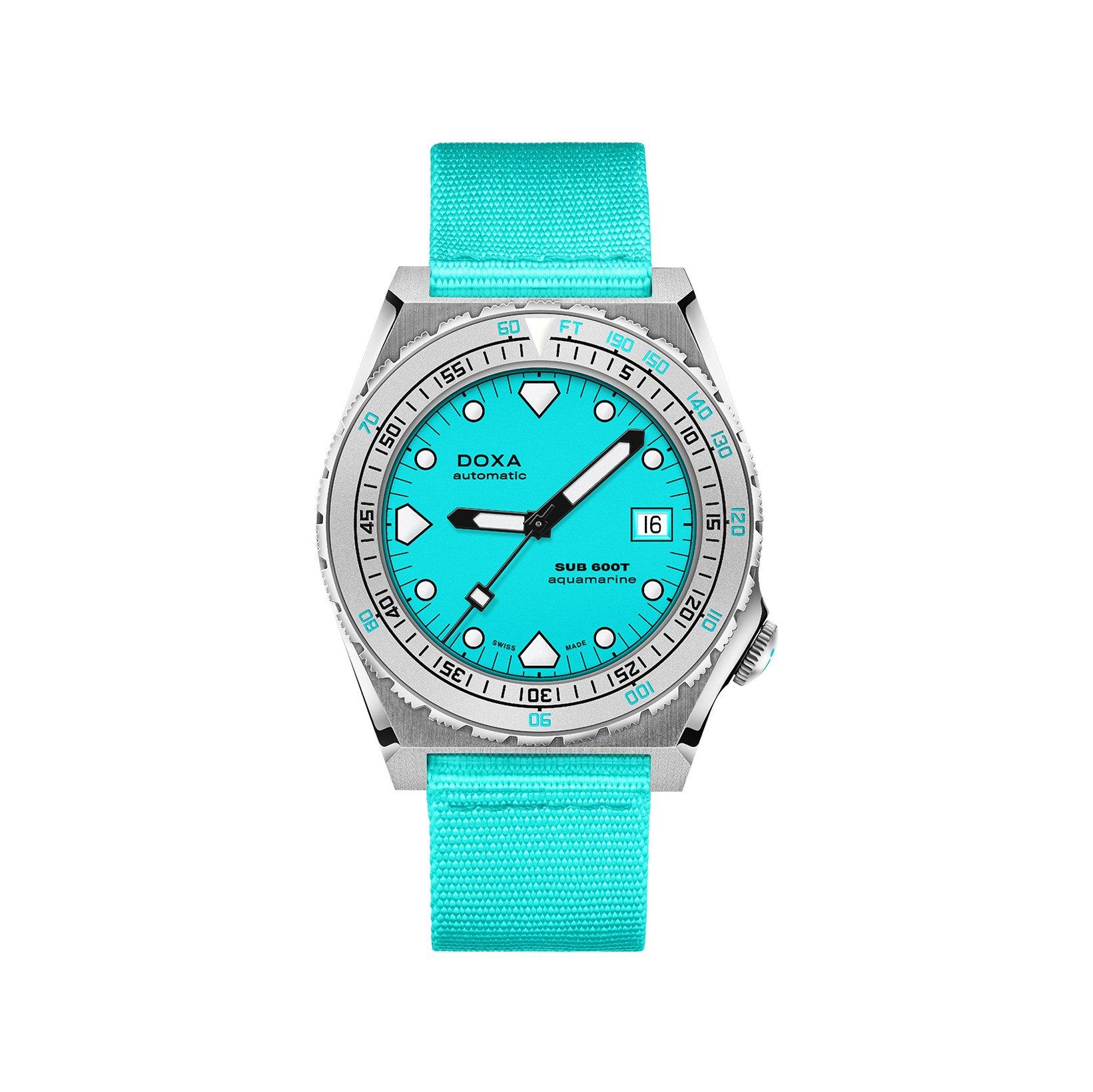 Doxa Watches Sub 600t Aquamarine Automatic 40 mm Stainless Steel Watch  Turquoise Dial   Rubber Strap