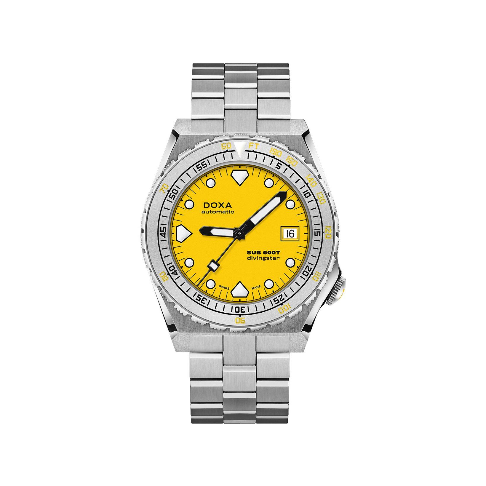 Doxa Watches Sub 600t Divingstar Automatic 40 mm Stainless Steel Watch  Yellow Dial  Stainless Steel Bracelet