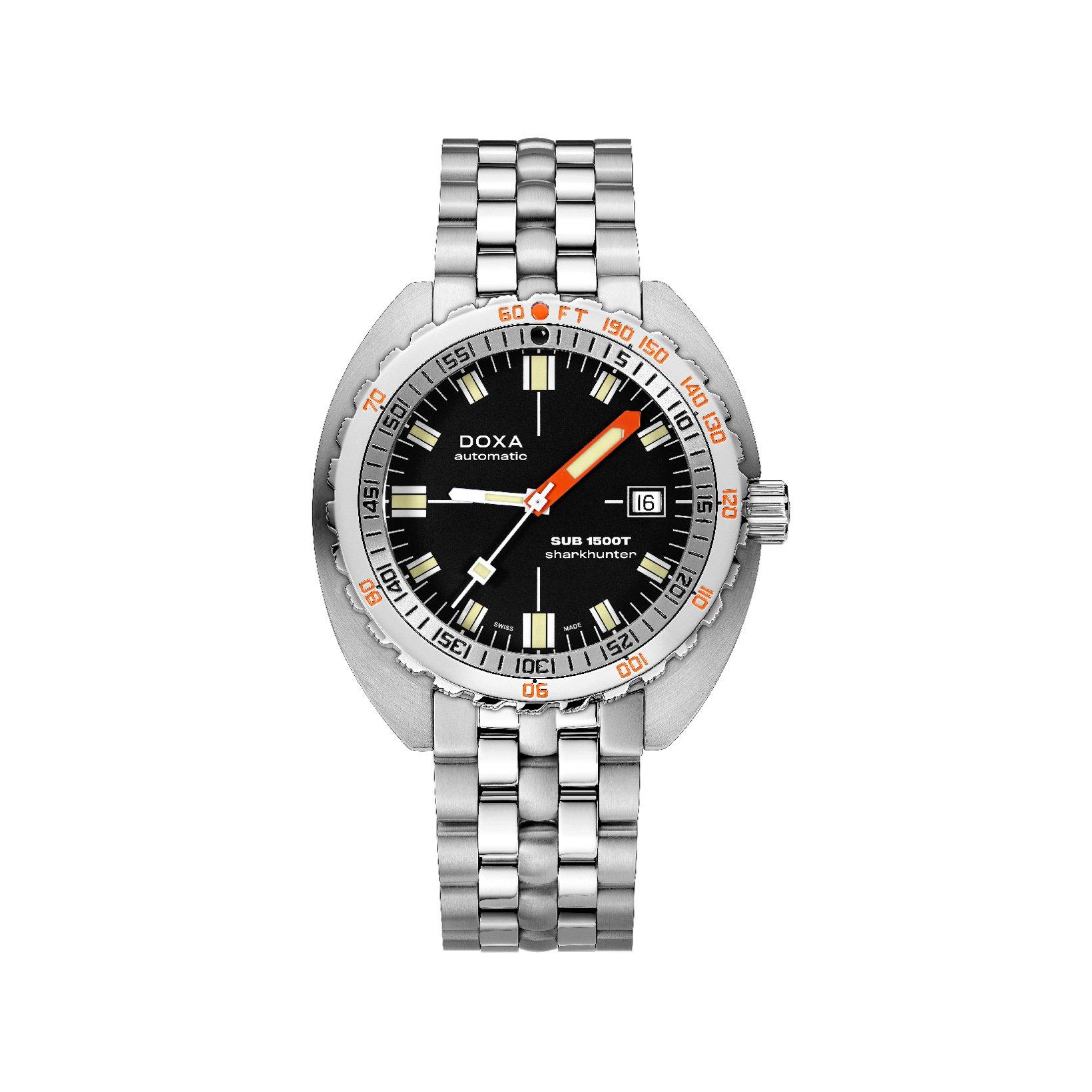 Doxa Watches Sub 1500t Sharkhunter Automatic 45 mm Stainless Steel Watch  Black Dial  Stainless Steel Bracelet