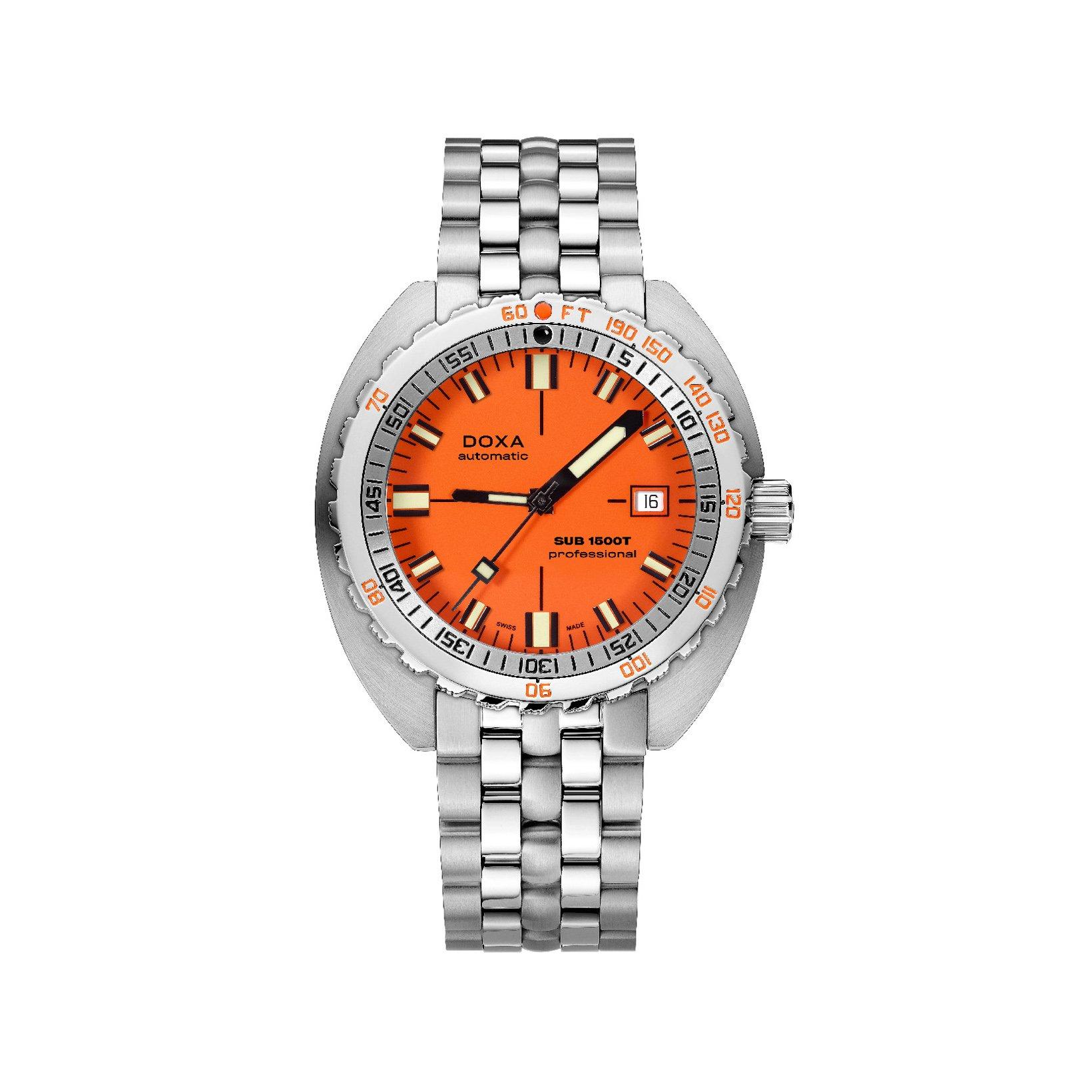 Doxa Watches Sub 1500t Professional Automatic 45 mm Stainless Steel Watch  Orange Dial  Stainless Steel Bracelet