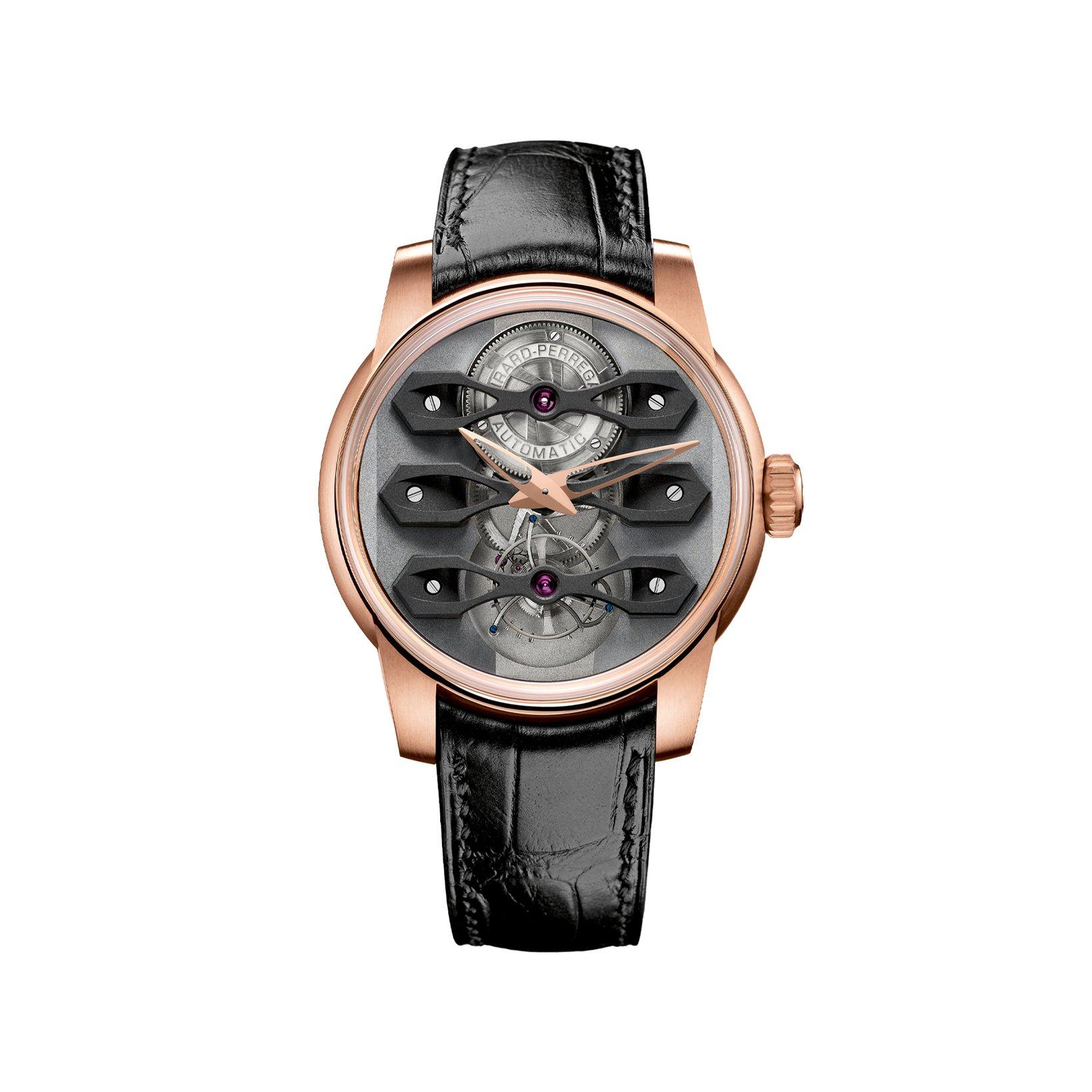 Girard Perregaux Bridges Neo Bridge Tourbillon Automatic 45 mm Rose Gold Watch  Grey Dial   Alligator Leather Strap