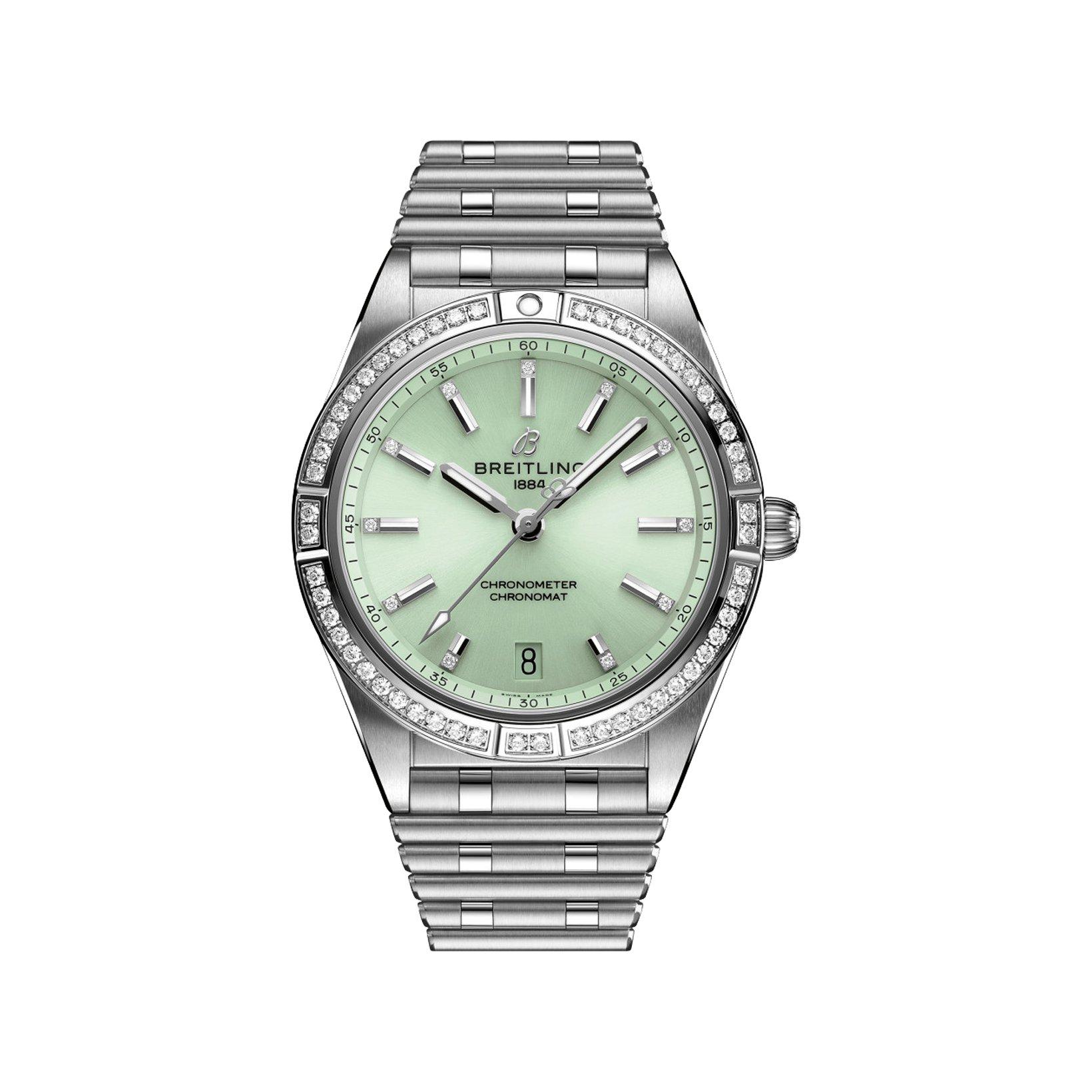 Breitling Chronomat B10 Automatic 36 mm Stainless Steel Watch  Green Dial  Stainless Steel Bracelet