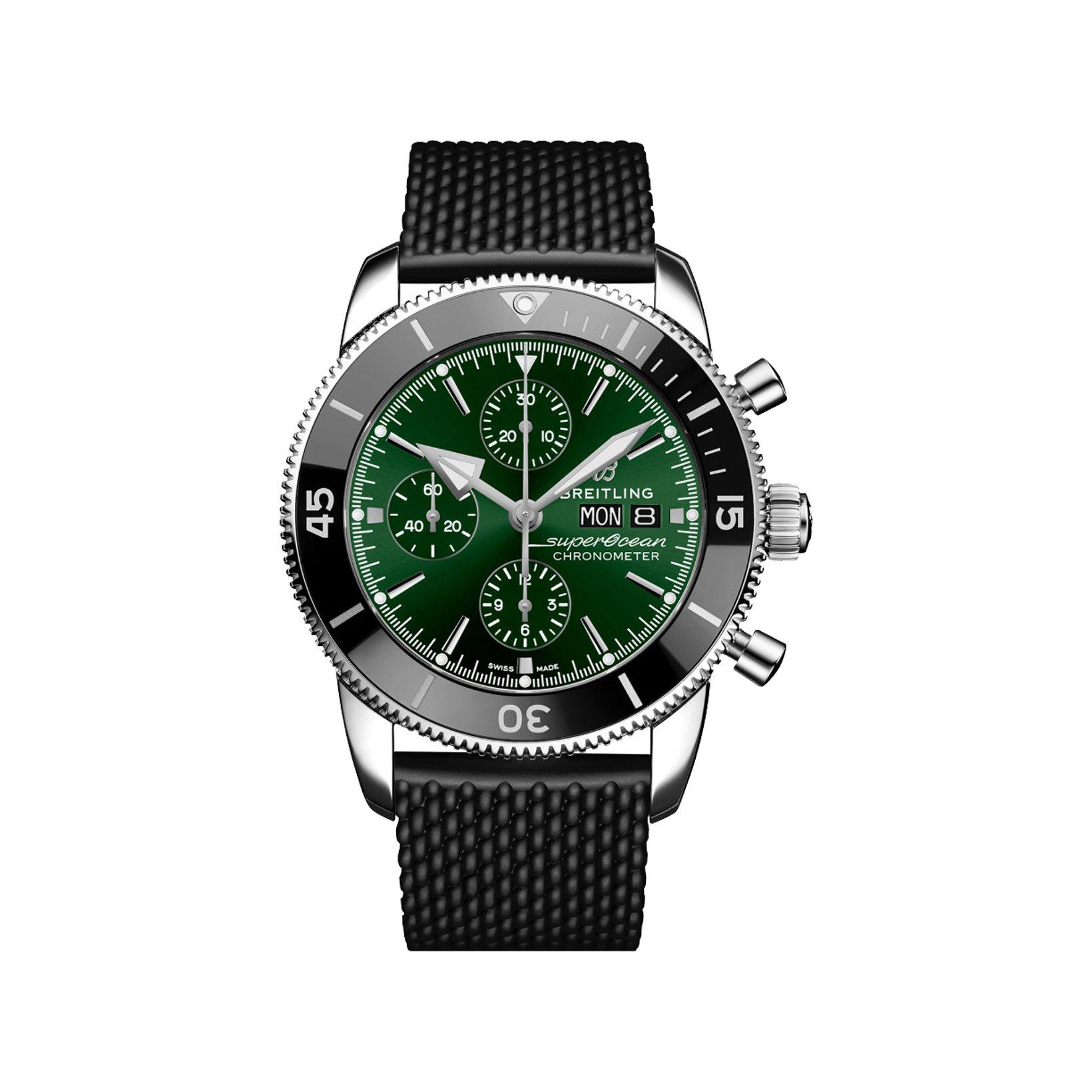 Breitling Superocean Heritage B13 Automatic 44 mm Stainless Steel Watch  Green Dial   Rubber Strap