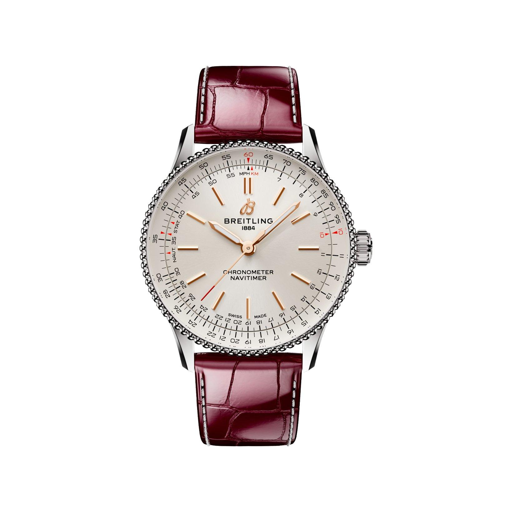Breitling Navitimer B17 Automatic 36 mm Stainless Steel Watch  White Dial   Alligator Leather Strap