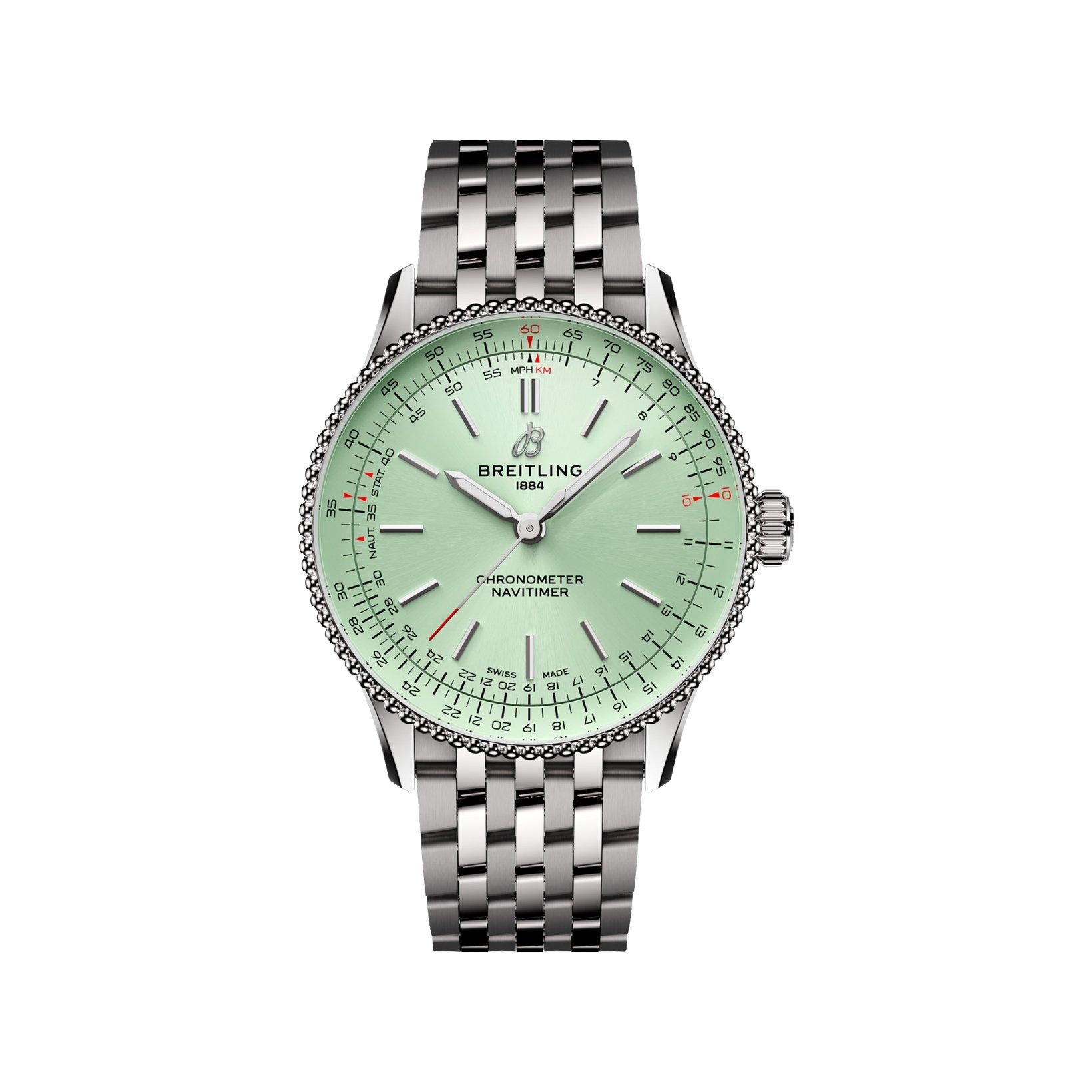 Breitling Navitimer B17 Automatic 36 mm Stainless Steel Watch  Mint Green Dial  Stainless Steel Bracelet