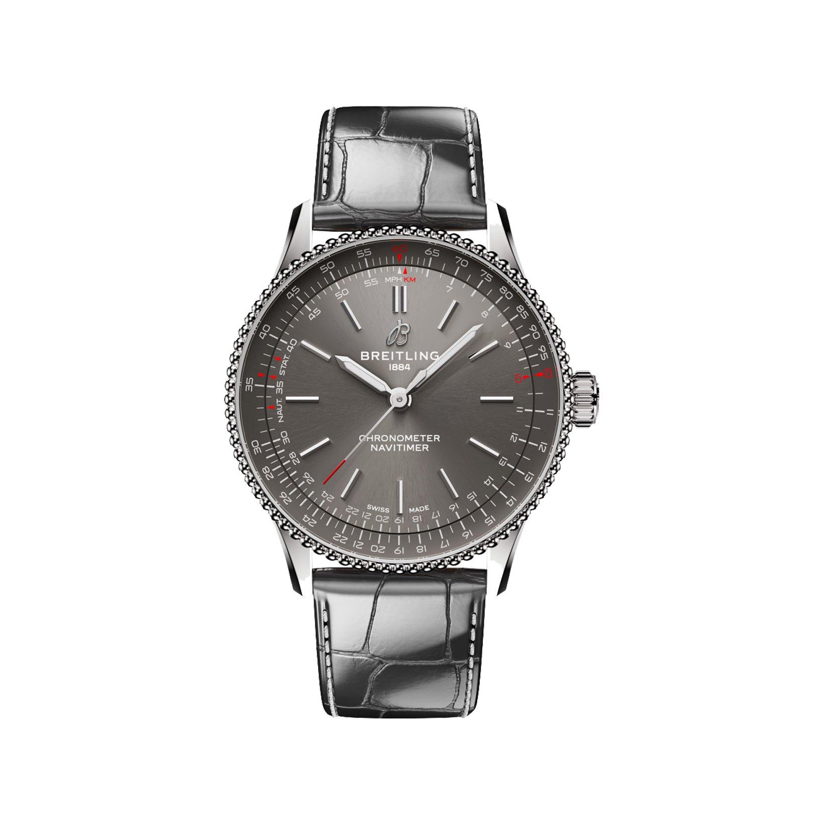 Breitling Navitimer B17 Automatic 36 mm Stainless Steel Watch  Anthracite Dial   Alligator Leather Strap