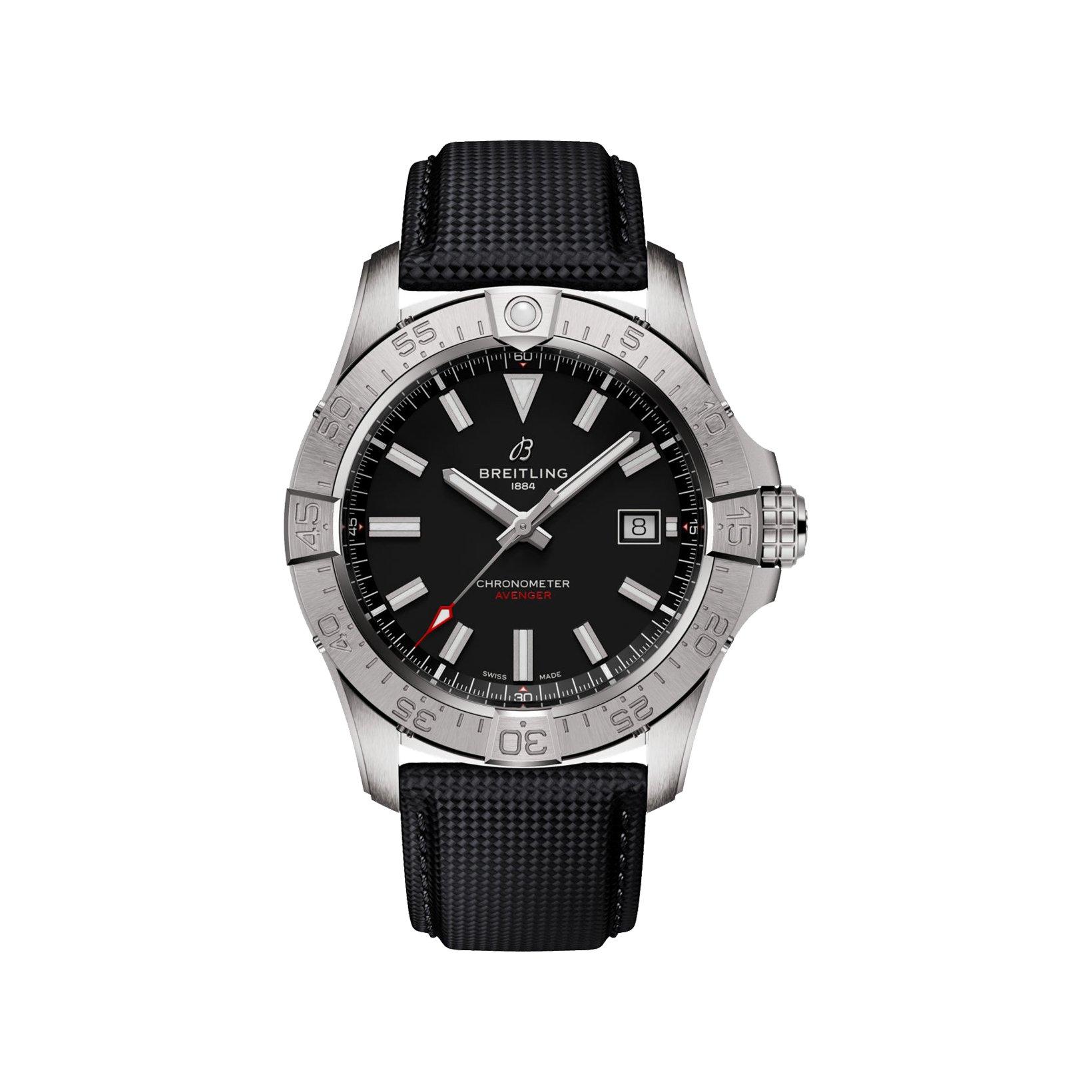Breitling Avenger B17 Automatic 42 mm Stainless Steel Watch  Black Dial   Calf Skin Leather Strap