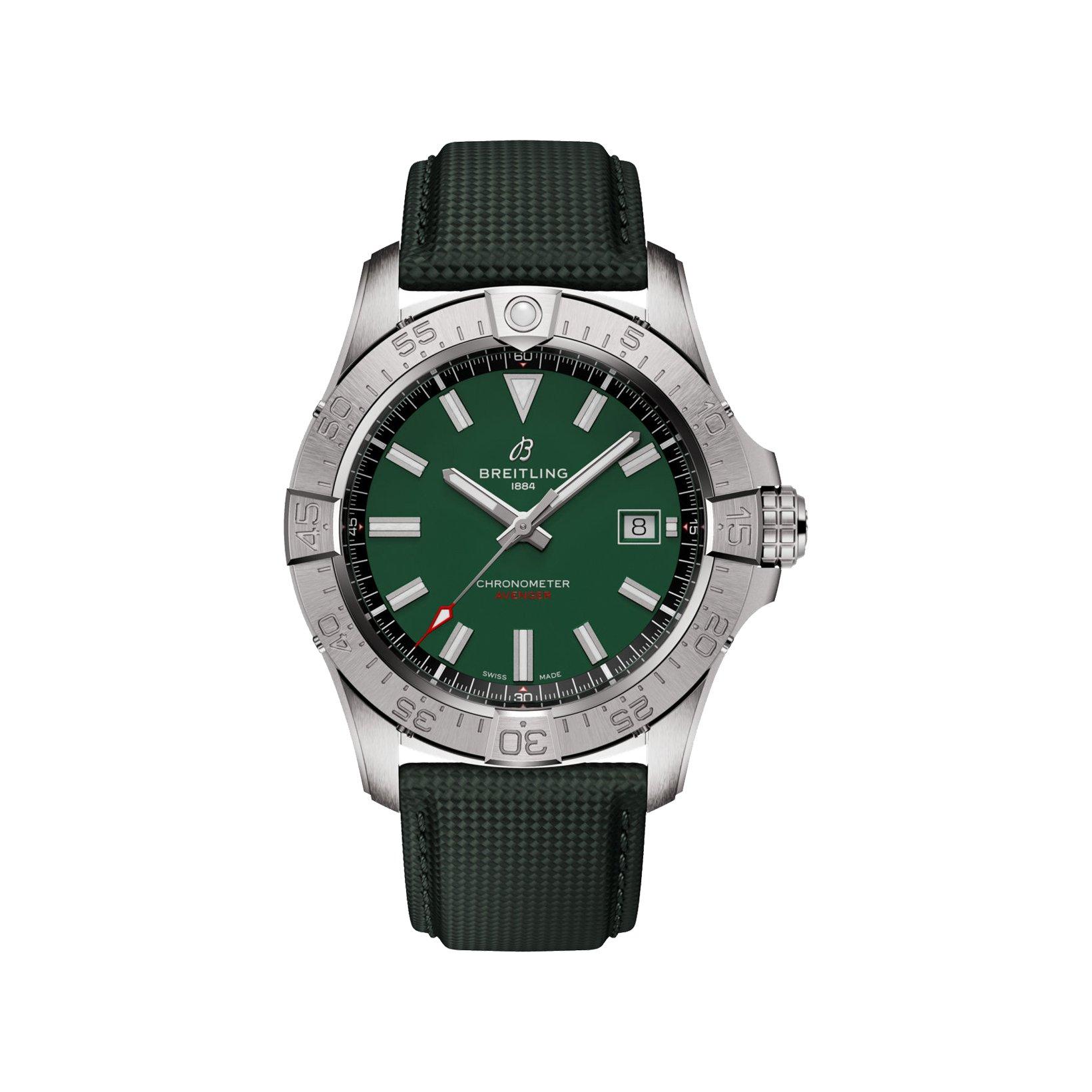 Breitling Avenger B17 Automatic 42 mm Stainless Steel Watch  Green Dial   Calf Skin Leather Strap