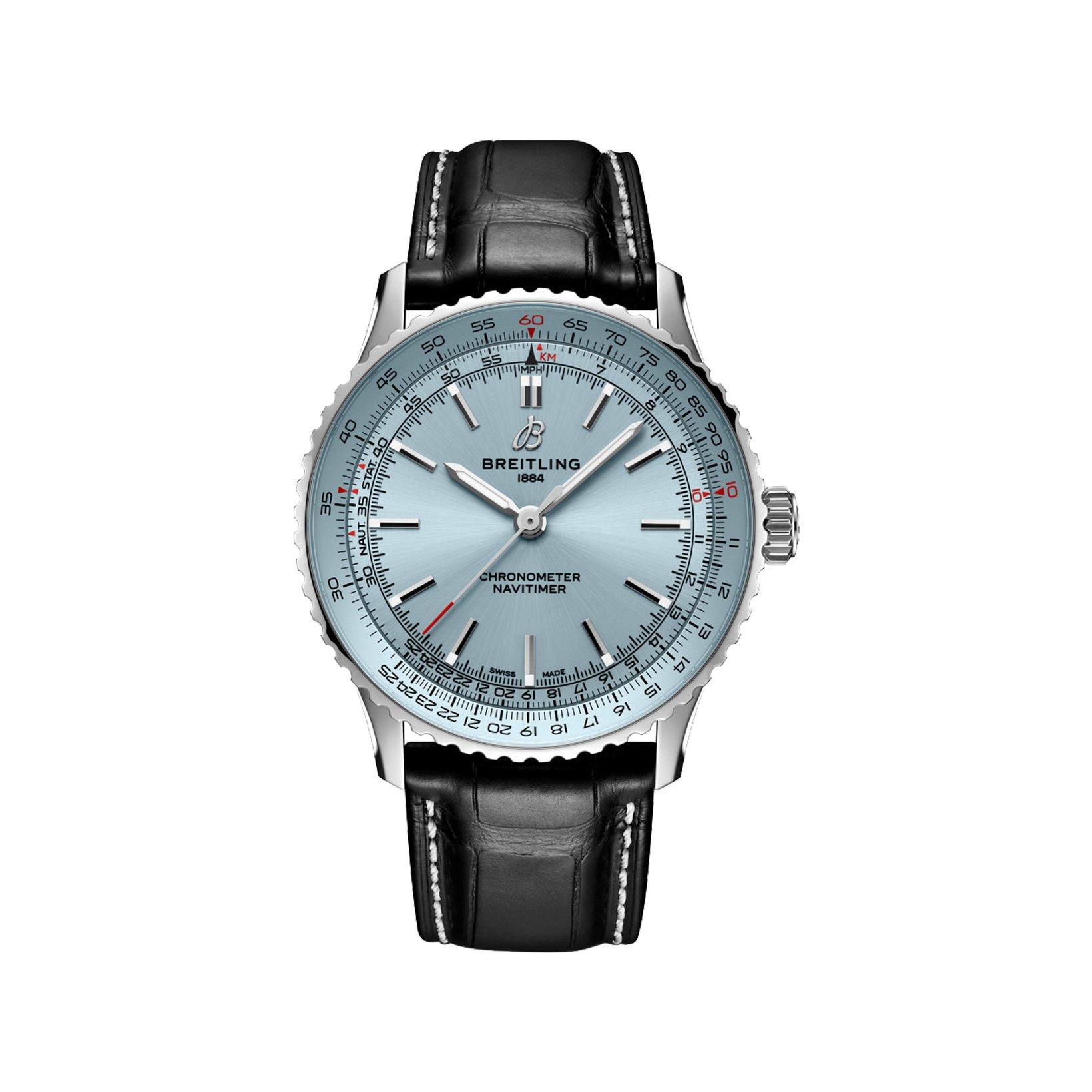 Breitling Navitimer B17 Automatic 41 mm Stainless Steel Watch  Ice Blue Dial   Alligator Leather Strap