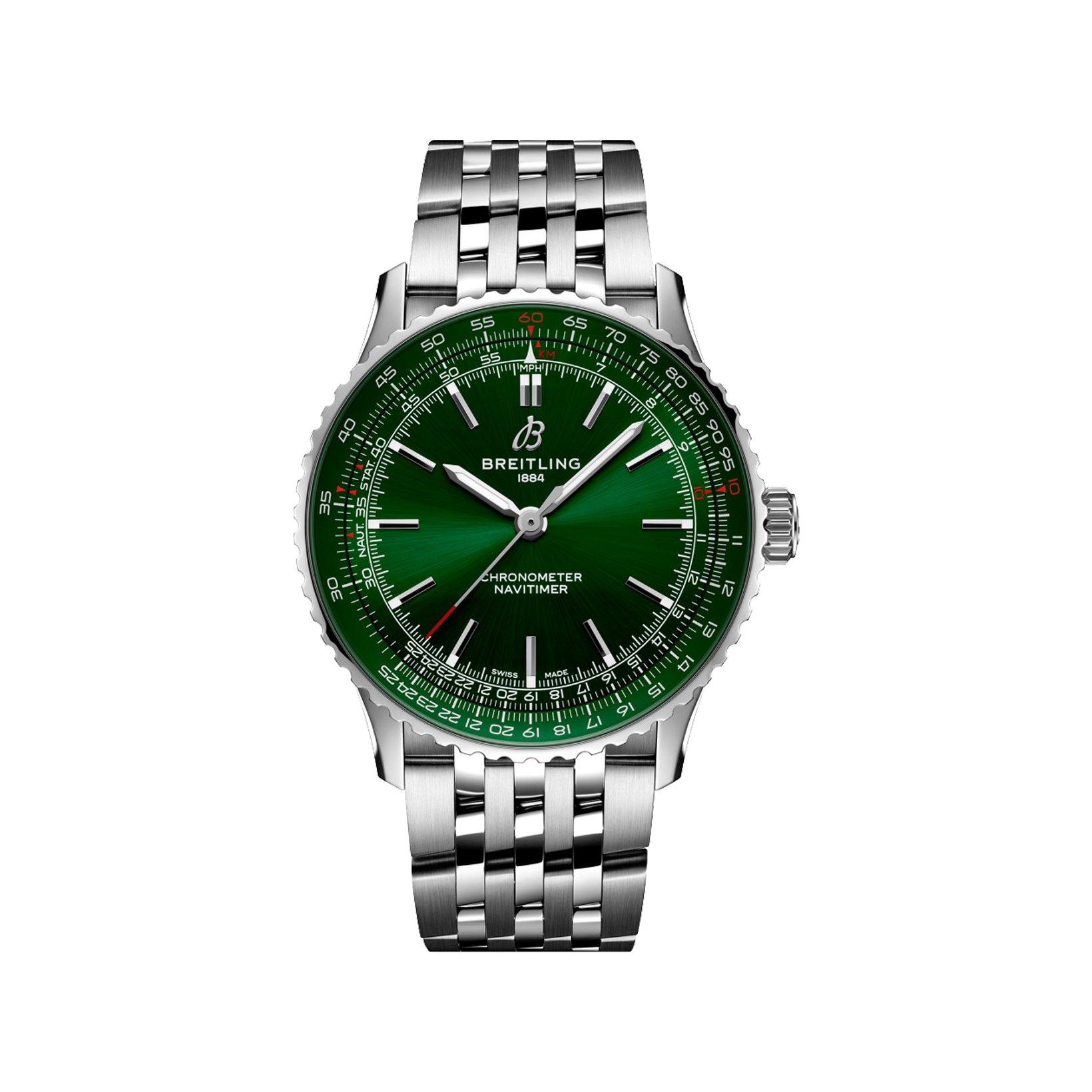 Breitling Navitimer B17 Automatic 41 mm Stainless Steel Watch  Green Dial  Stainless Steel Bracelet
