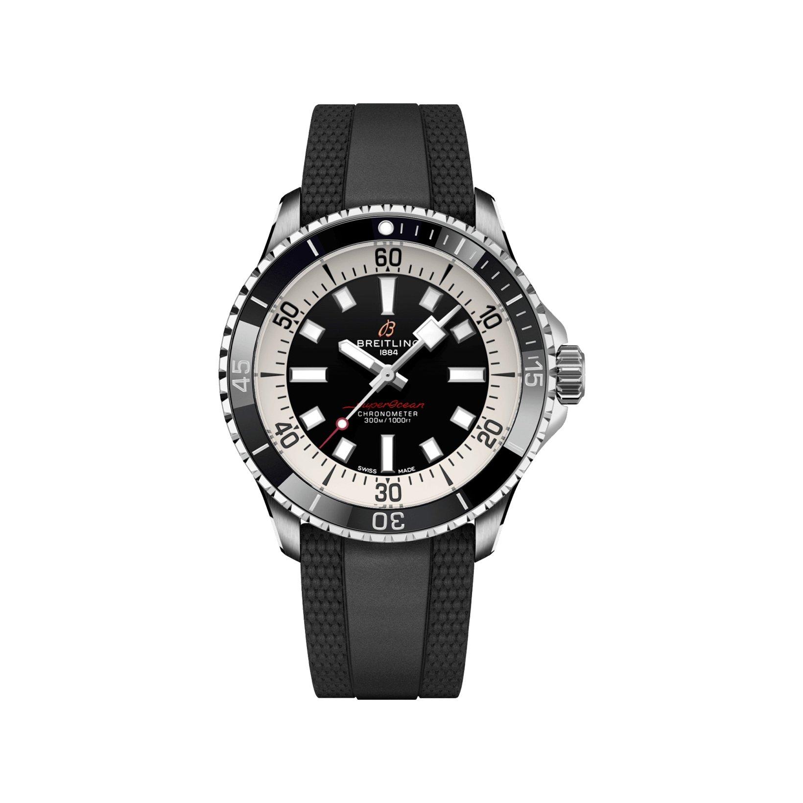 Breitling Superocean B17 Automatic 42 mm Stainless Steel Watch  Black Dial   Rubber Strap