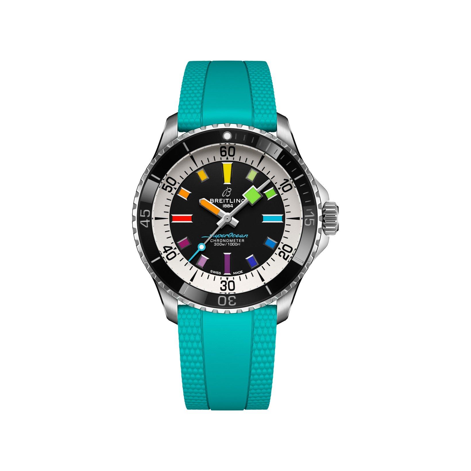 Breitling Superocean B17 Automatic 42 mm Stainless Steel Watch  Black Dial   Rubber Strap