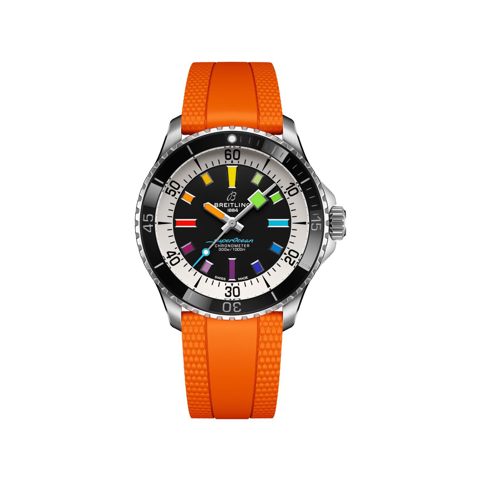 Breitling Superocean B17 Automatic 42 mm Stainless Steel Watch  Black Dial   Rubber Strap