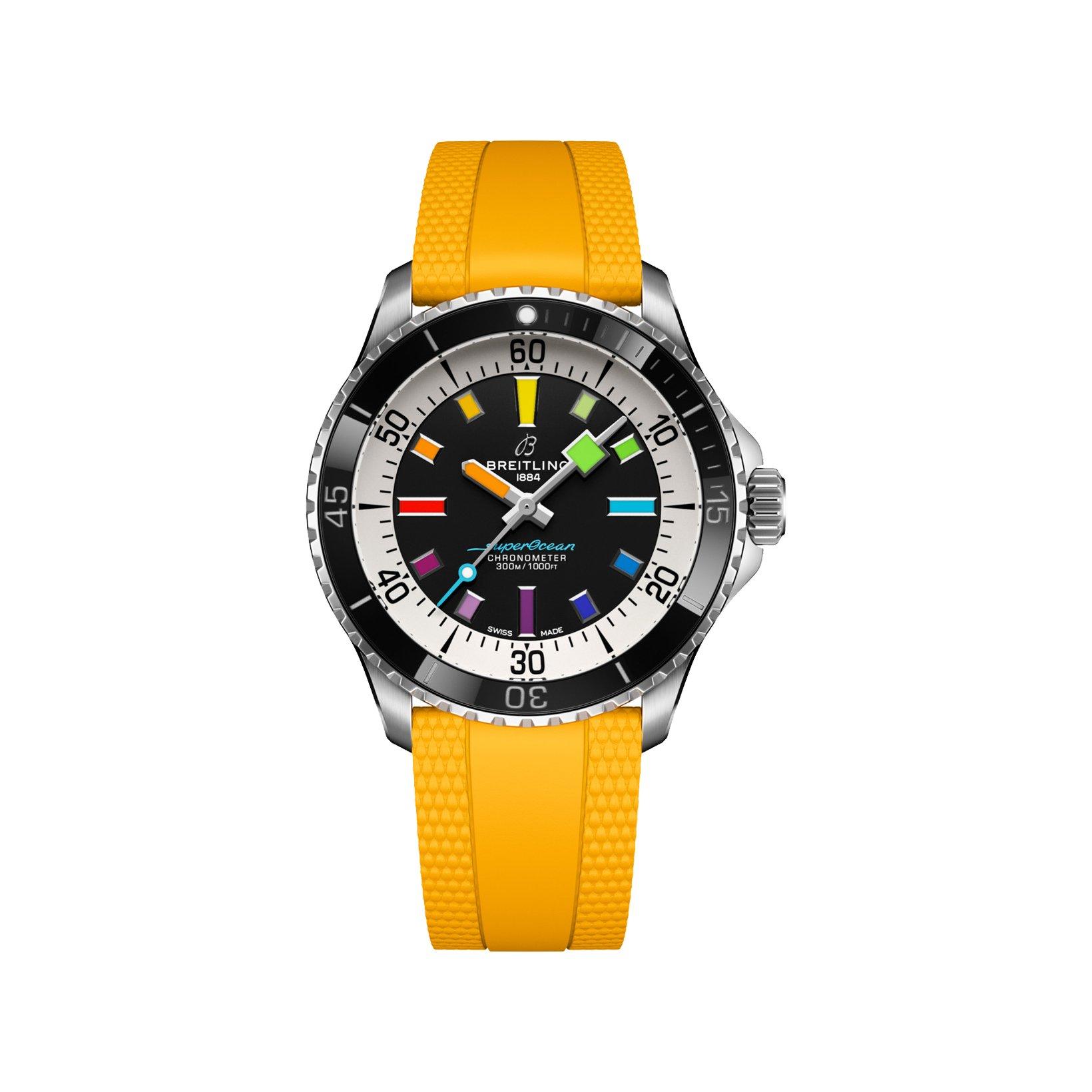 Breitling Superocean B17 Automatic 42 mm Stainless Steel Watch  Black Dial   Rubber Strap