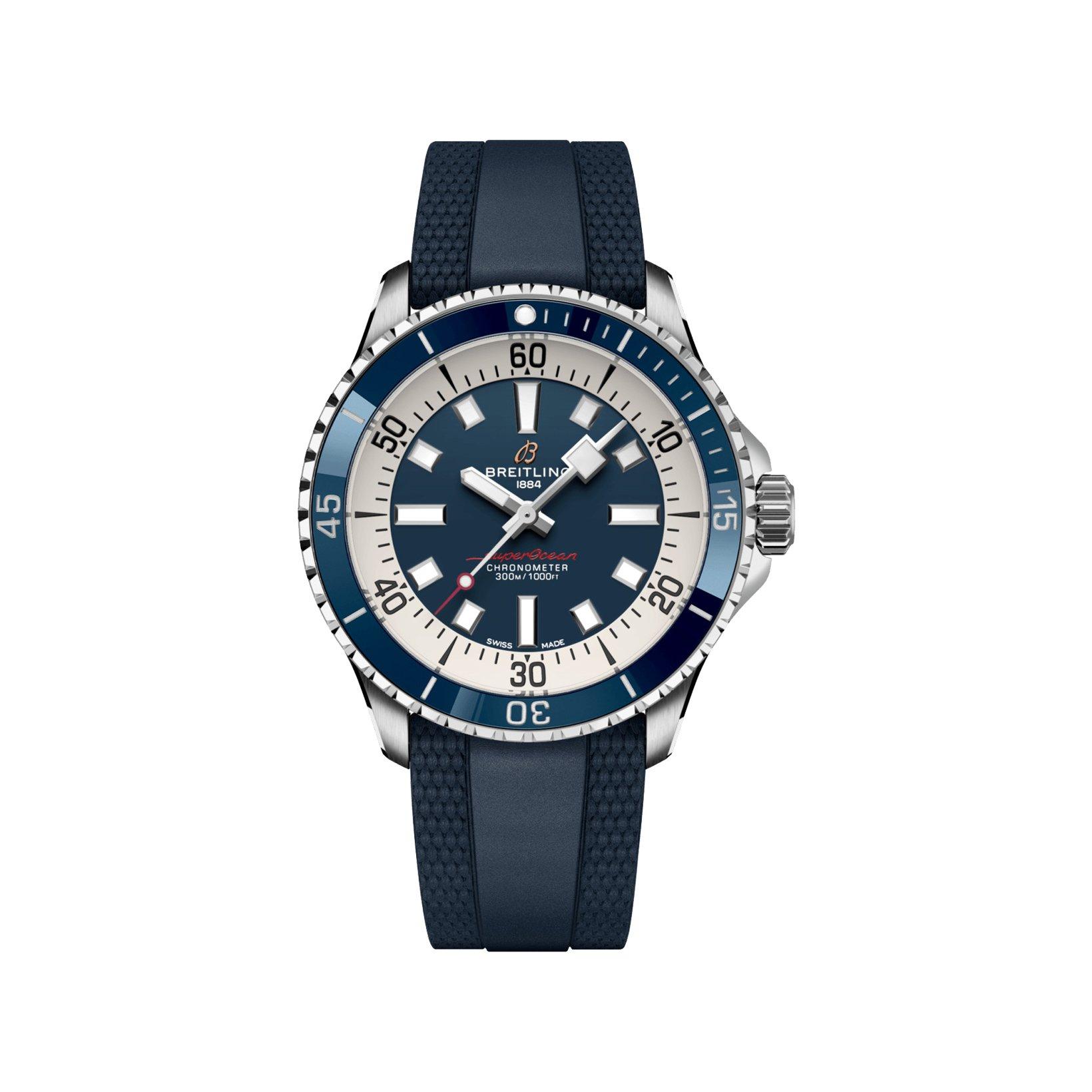 Breitling Superocean B17 Automatic 42 mm Stainless Steel Watch  Blue Dial   Rubber Strap