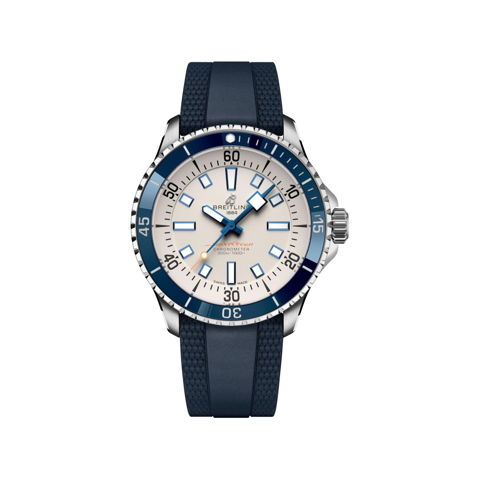 Breitling Superocean B17 Automatic 42 mm Stainless Steel Watch  Cream Dial   Rubber Strap
